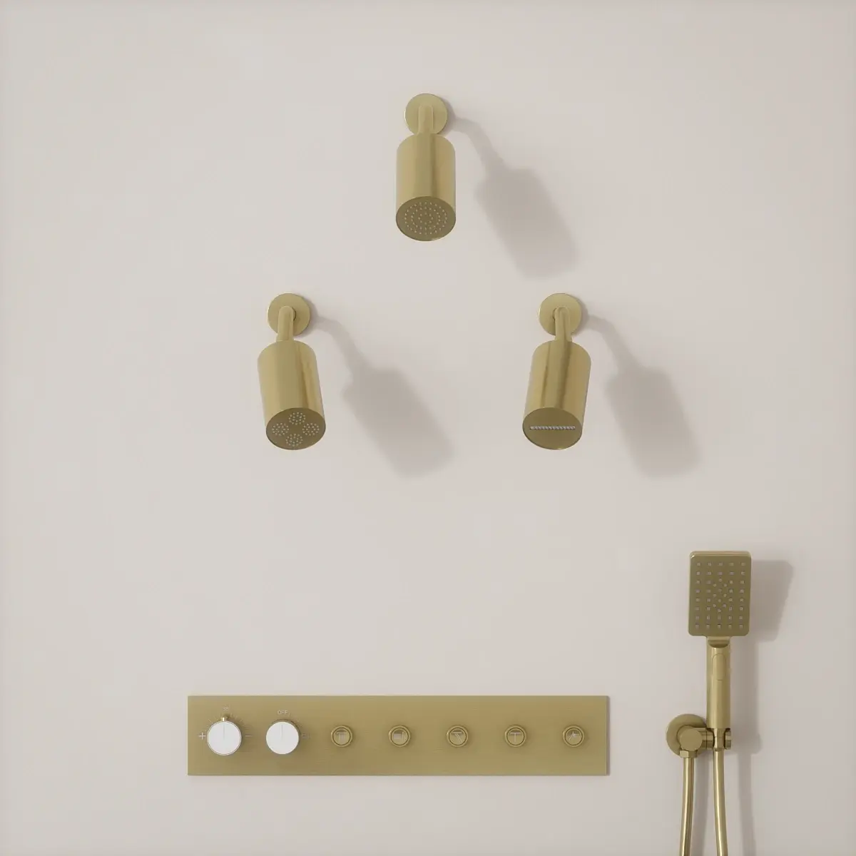 Douche thermostatique, 3 douches épaules hydromassantes, doré brossé, Châtelet