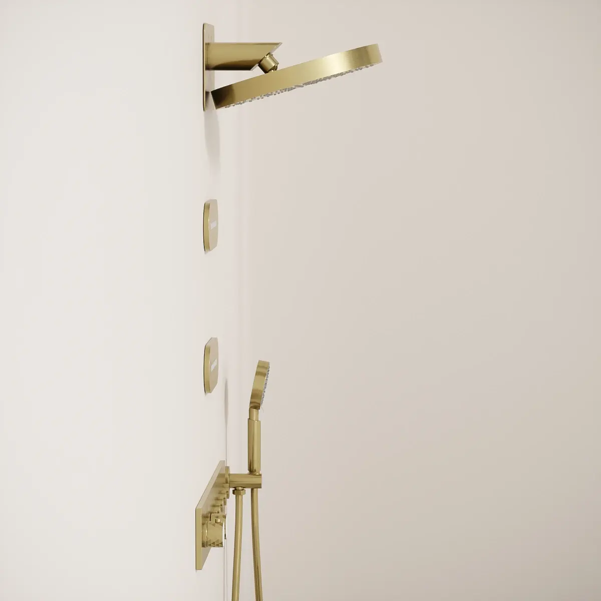 Douche thermostatique, ciel de douche ronde et buses, doré brossé Châtelet