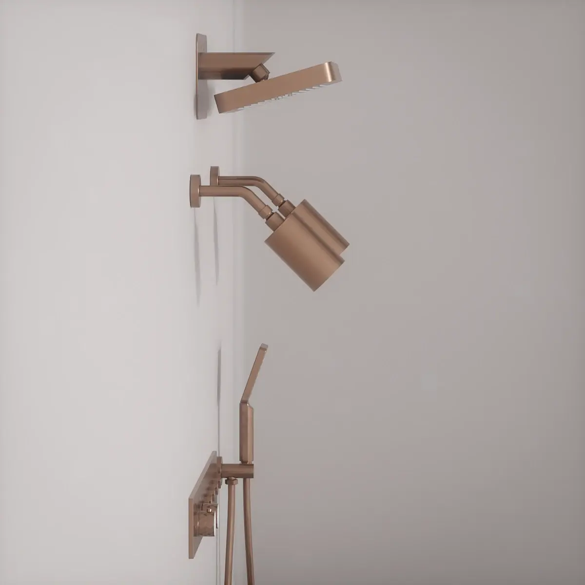 Douche thermostatique, ciel de douche carré et douches épaules, doré rose brossé Châtelet