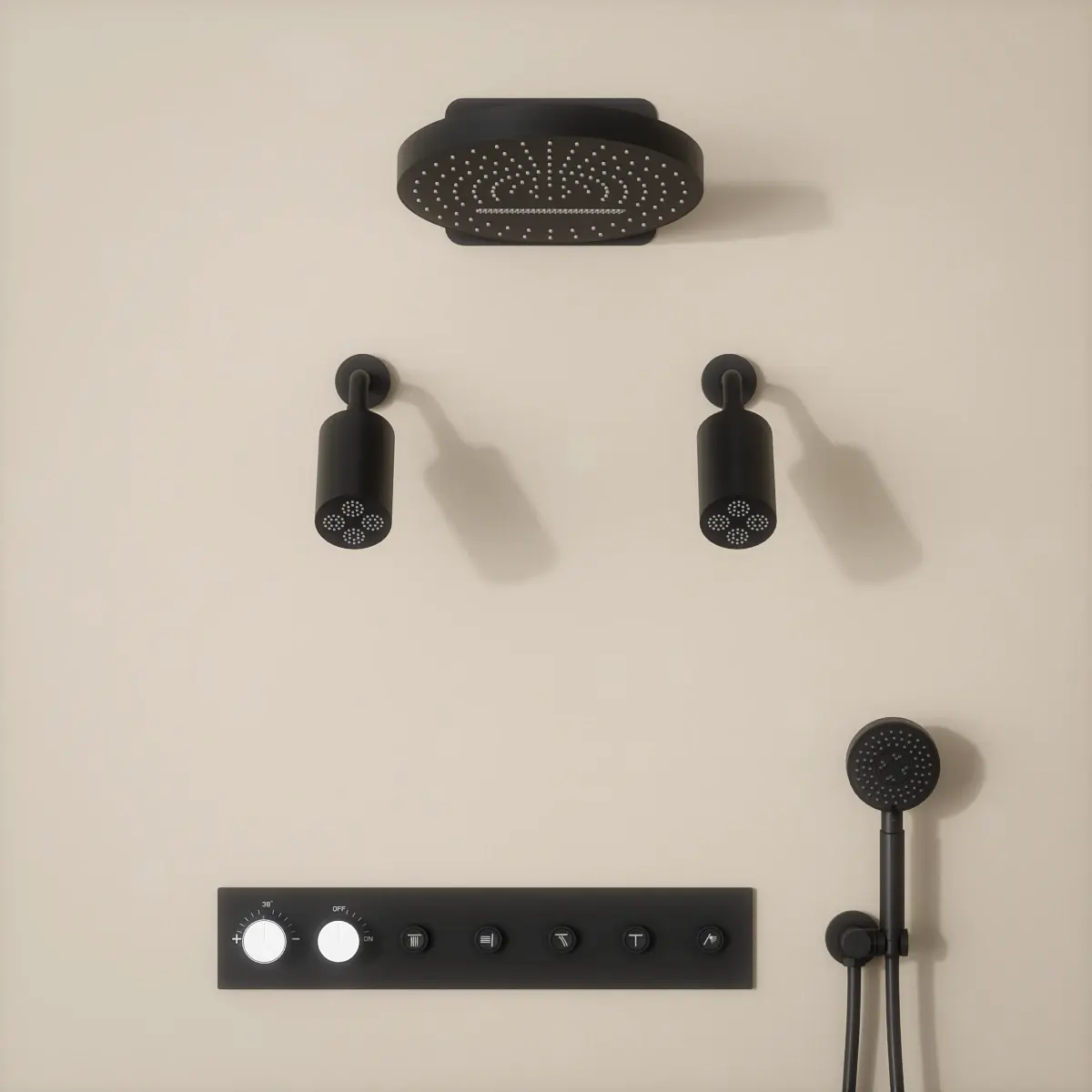 Douche thermostatique, ciel de douche ronde et douches épaules, noir Châtelet