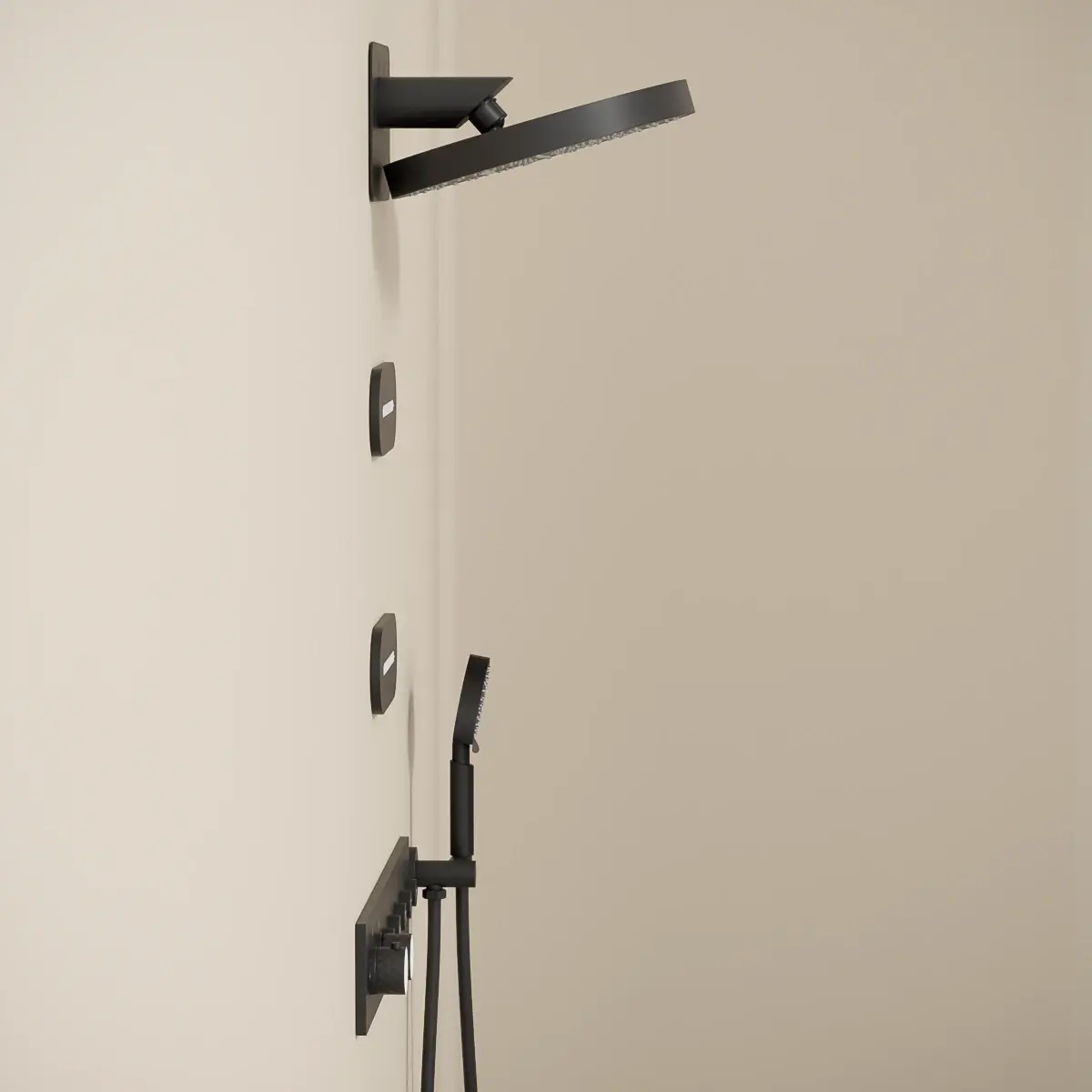 Douche thermostatique, ciel de douche ronde et buses, noir brossé Châtelet