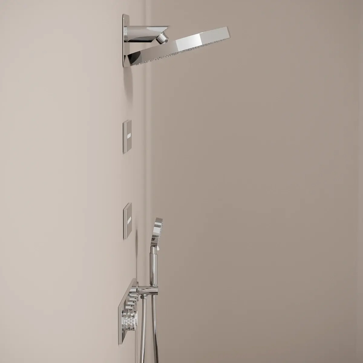 Douche thermostatique, ciel de douche cascade et pluie avec buses hydromassantes, chromé Châtelet