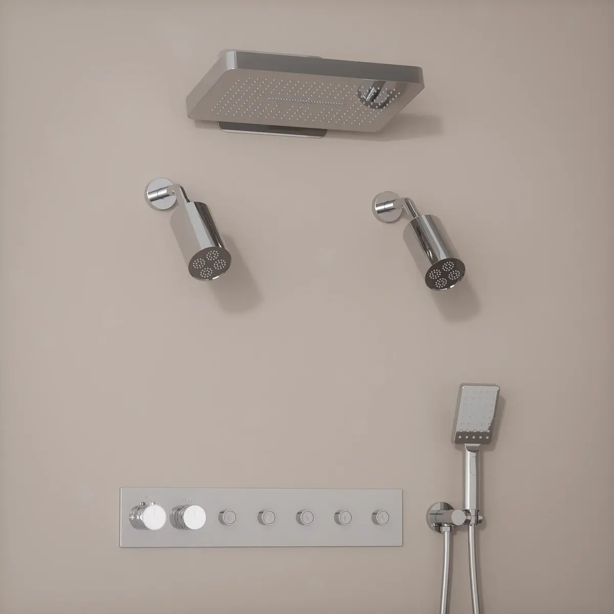Douche thermostatique, ciel de douche carré et douches épaules, chromé Châtelet
