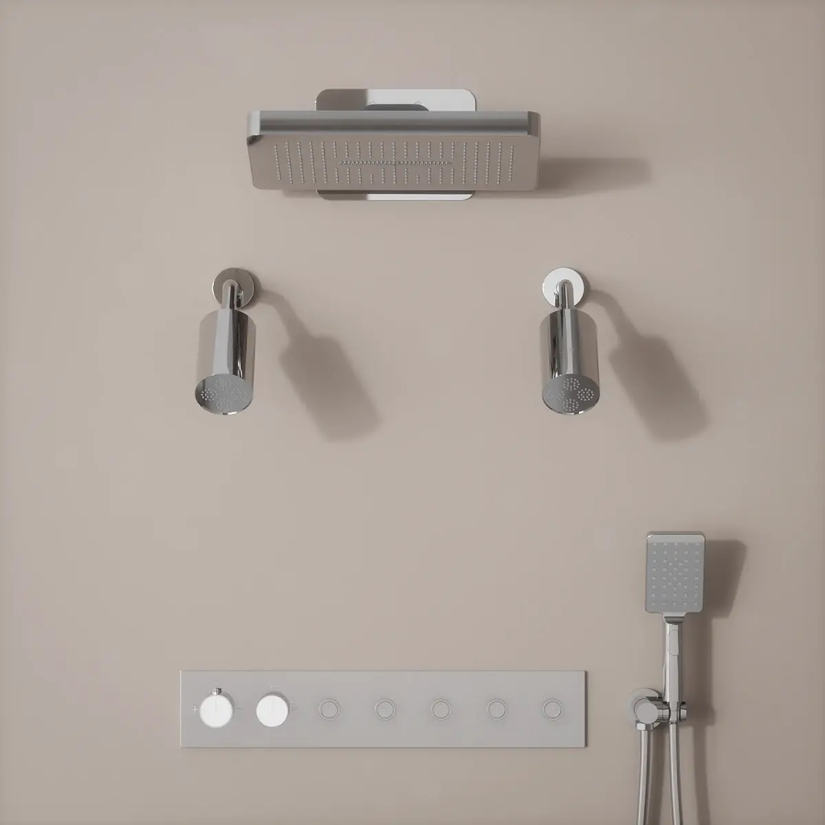 Douche thermostatique, ciel de douche carré et douches épaules, chromé Châtelet