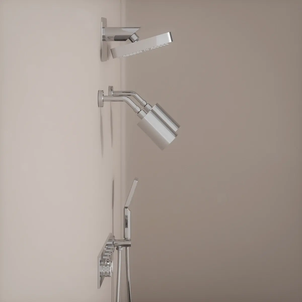 Douche thermostatique, ciel de douche carré et douches épaules, chromé Châtelet