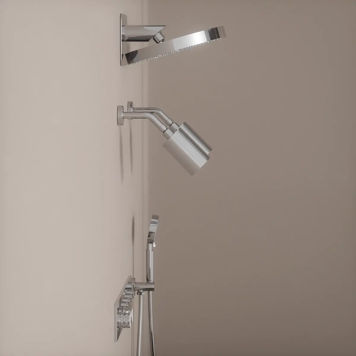 Douche thermostatique, ciel de douche rond et douches épaules, inox brossé Châtelet