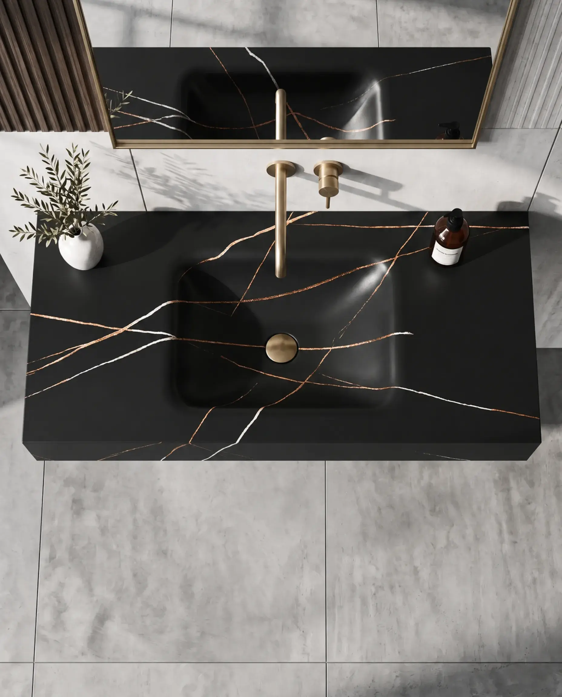 Plan vasque suspendu simple vasque 120 cm effet Marbre Black mat, Eden