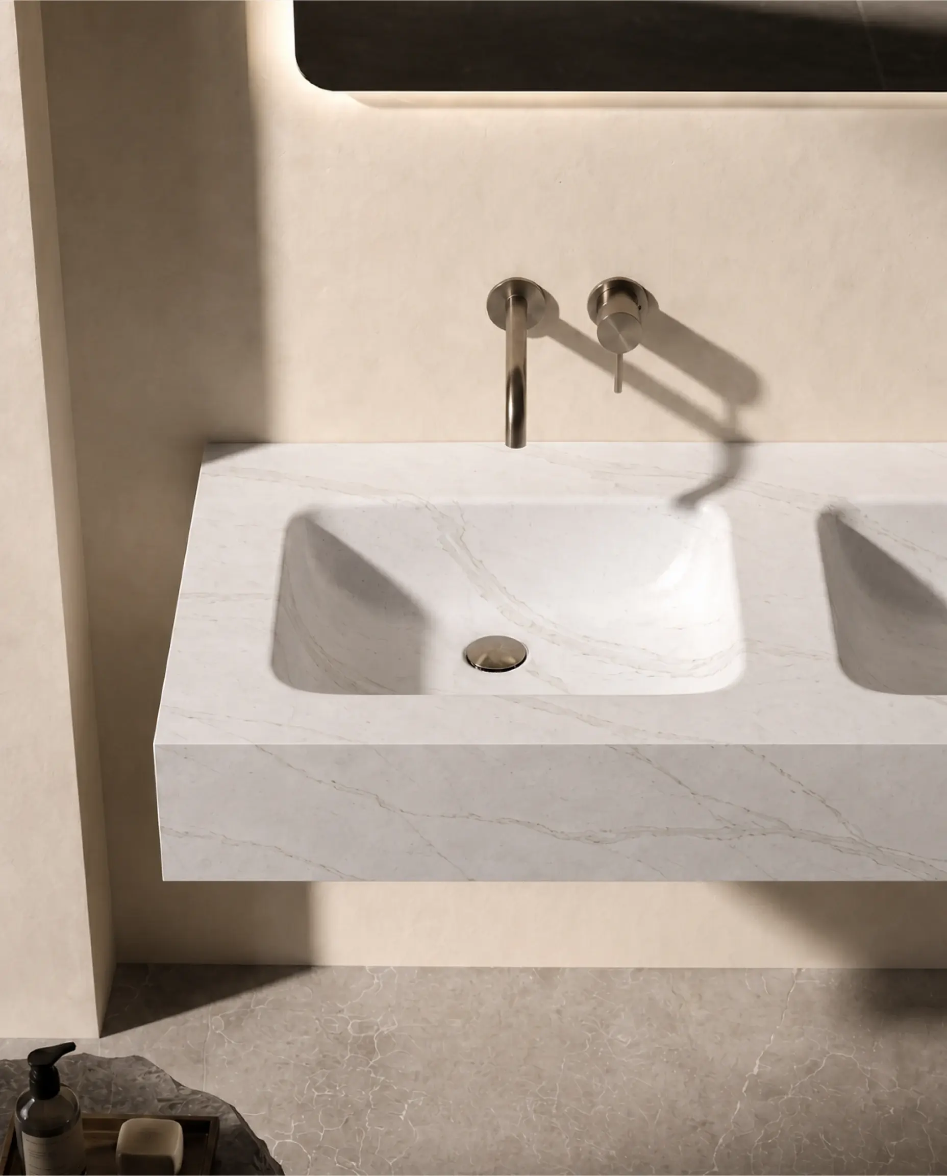 Plan vasque suspendu double vasque 120 cm effet Carrara mat, Eden  