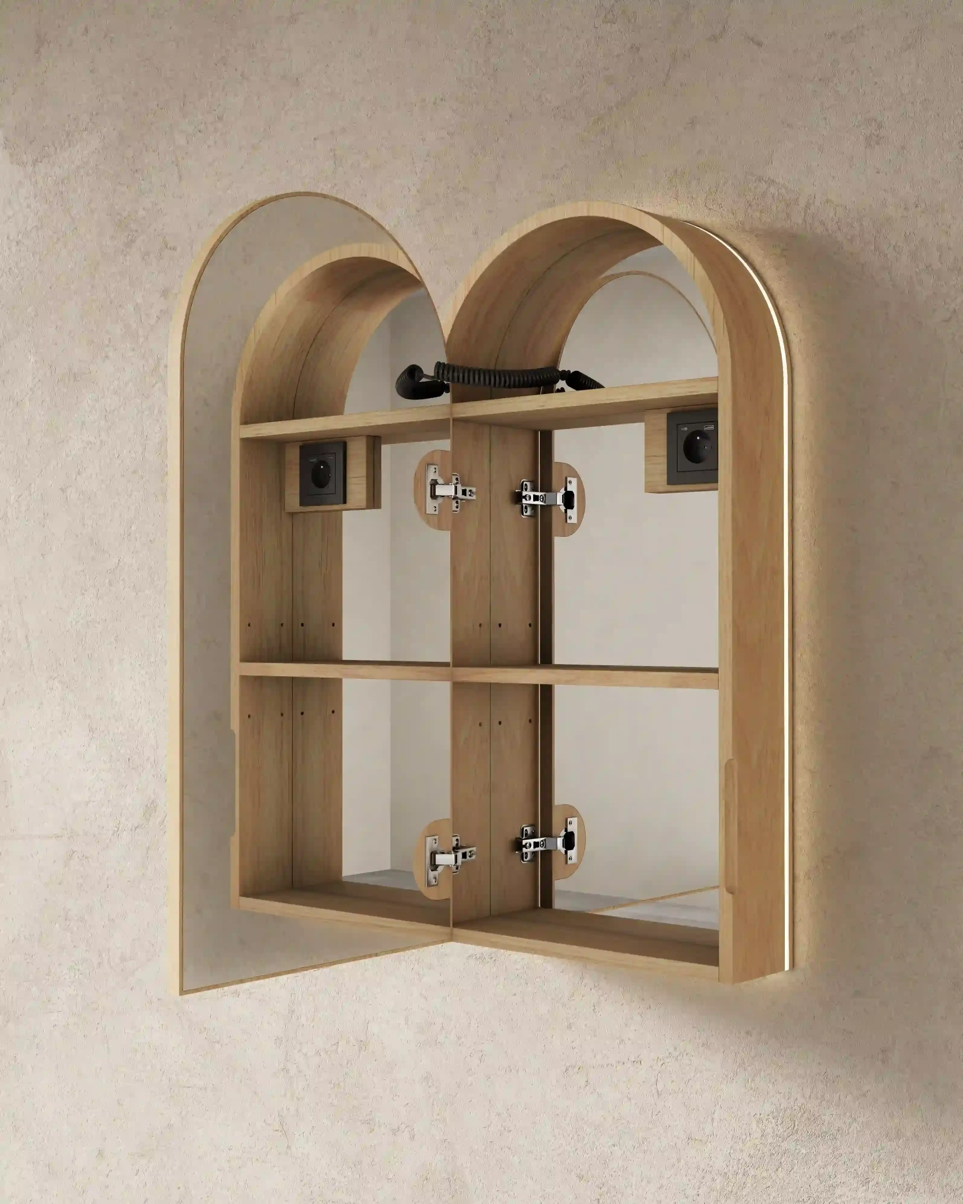 Armoire de toilette arche LED en chêne naturel 45x90 cm – Luna 