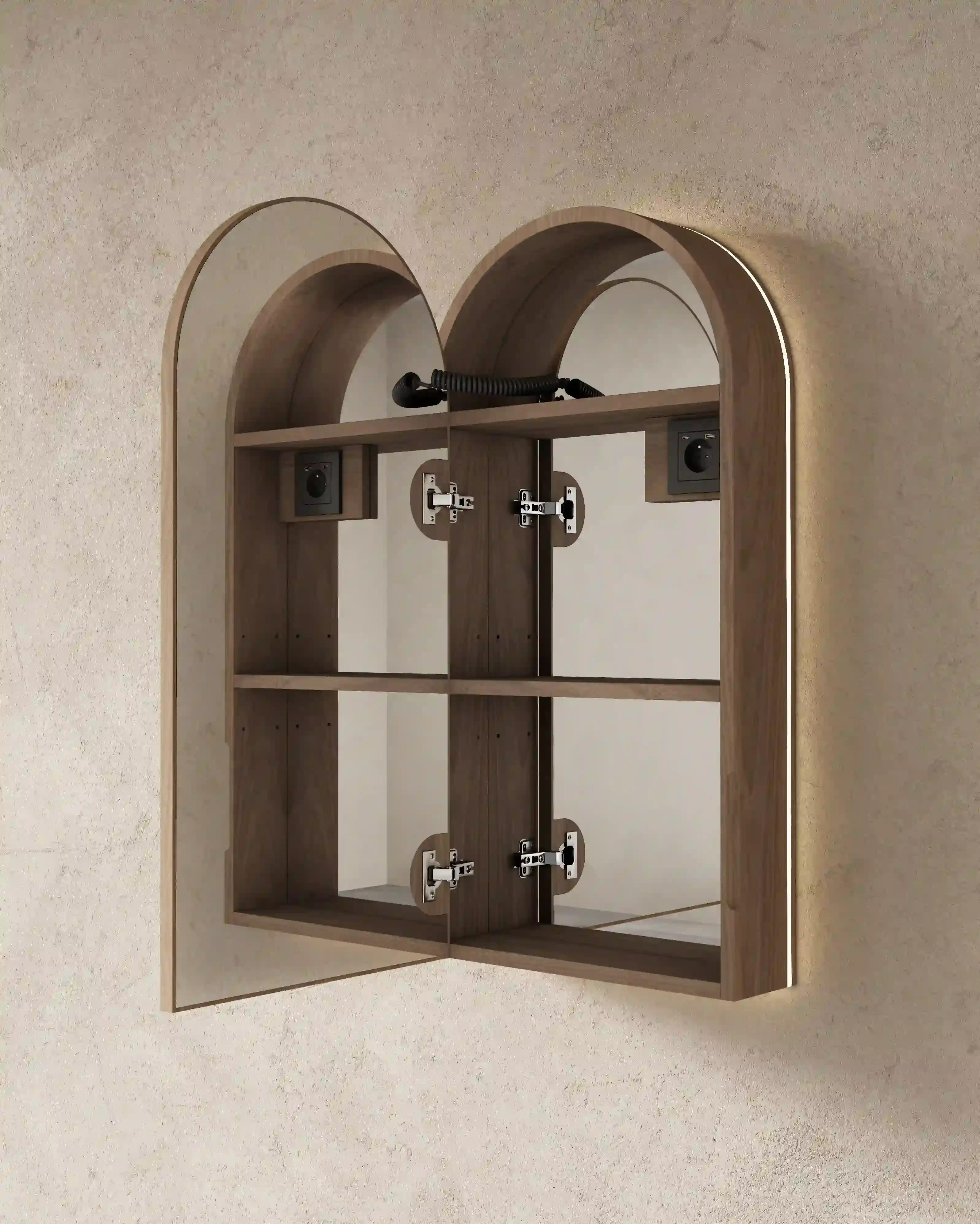 Armoire de toilette arche LED en noyer 45x90 cm – Luna
