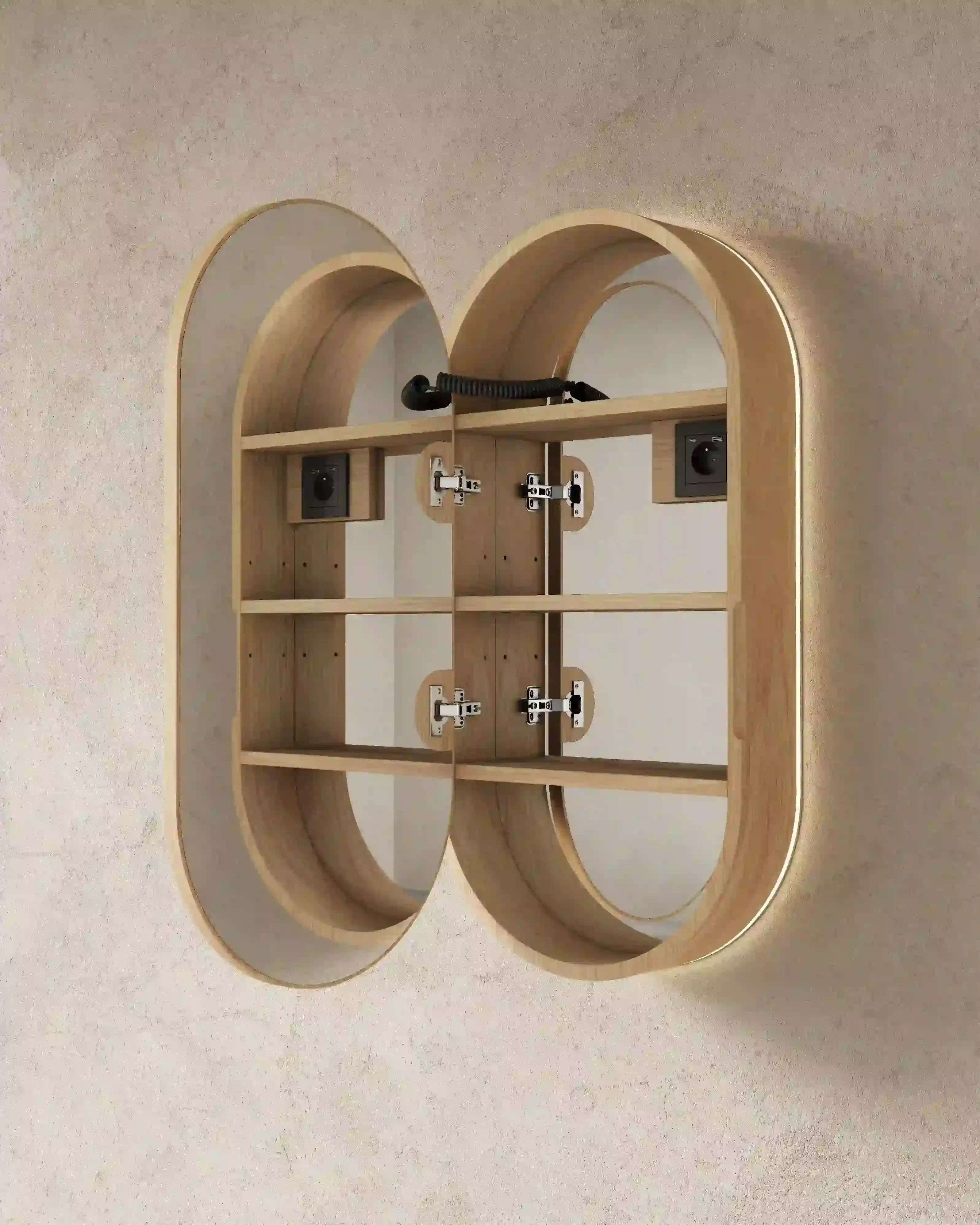 Armoire de toilette oblongue rétroéclairée LED en chêne 45x90 cm – Siena