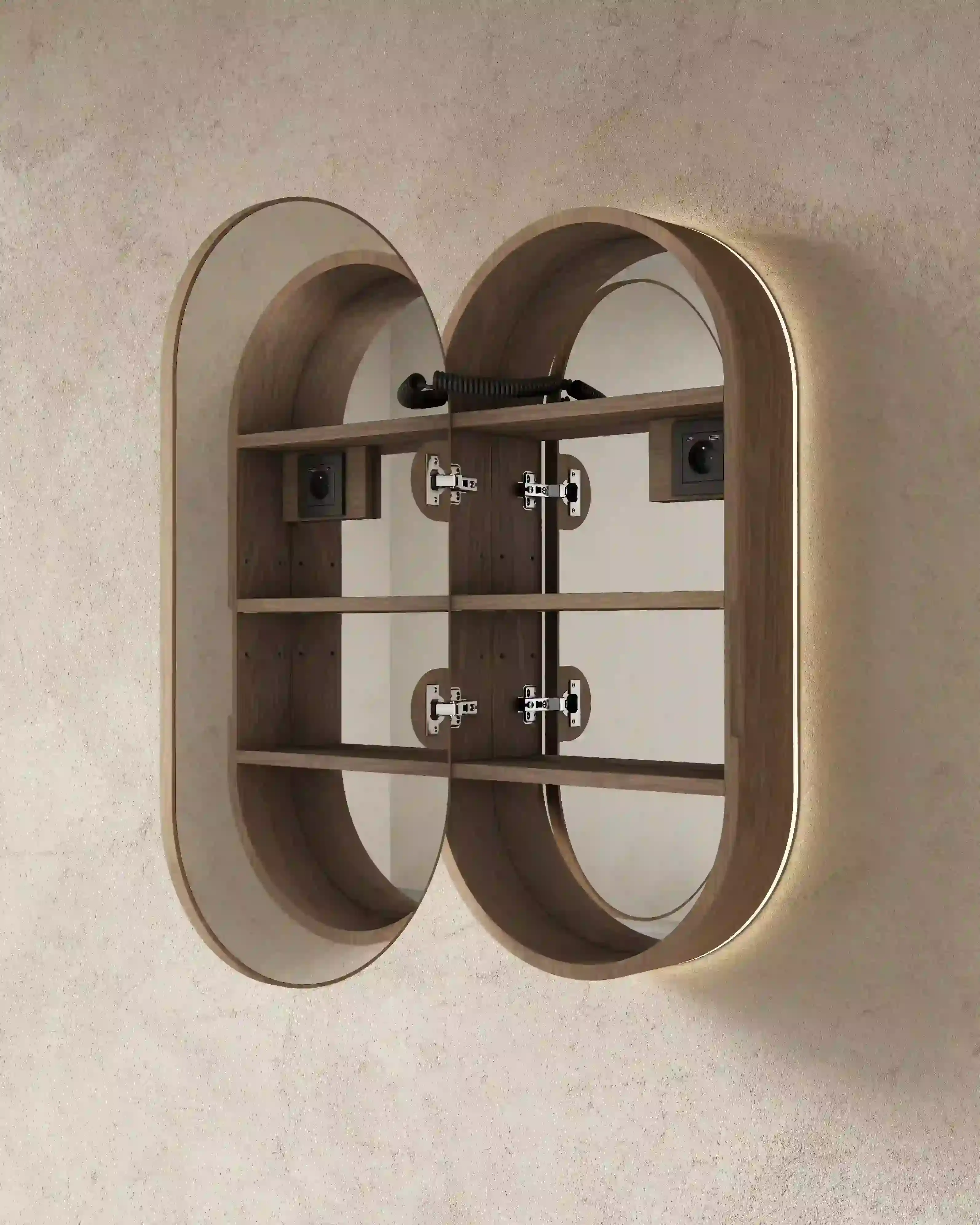 Armoire de toilette oblongue rétroéclairée LED en noyer 45x90 cm – Siena