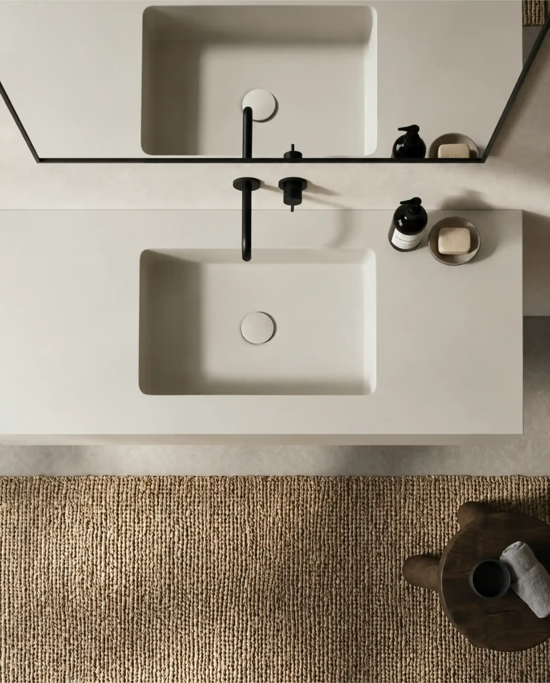 Plan résine avec vasque moulée 120x46x12, bonde assortie, Beige, Cotton
