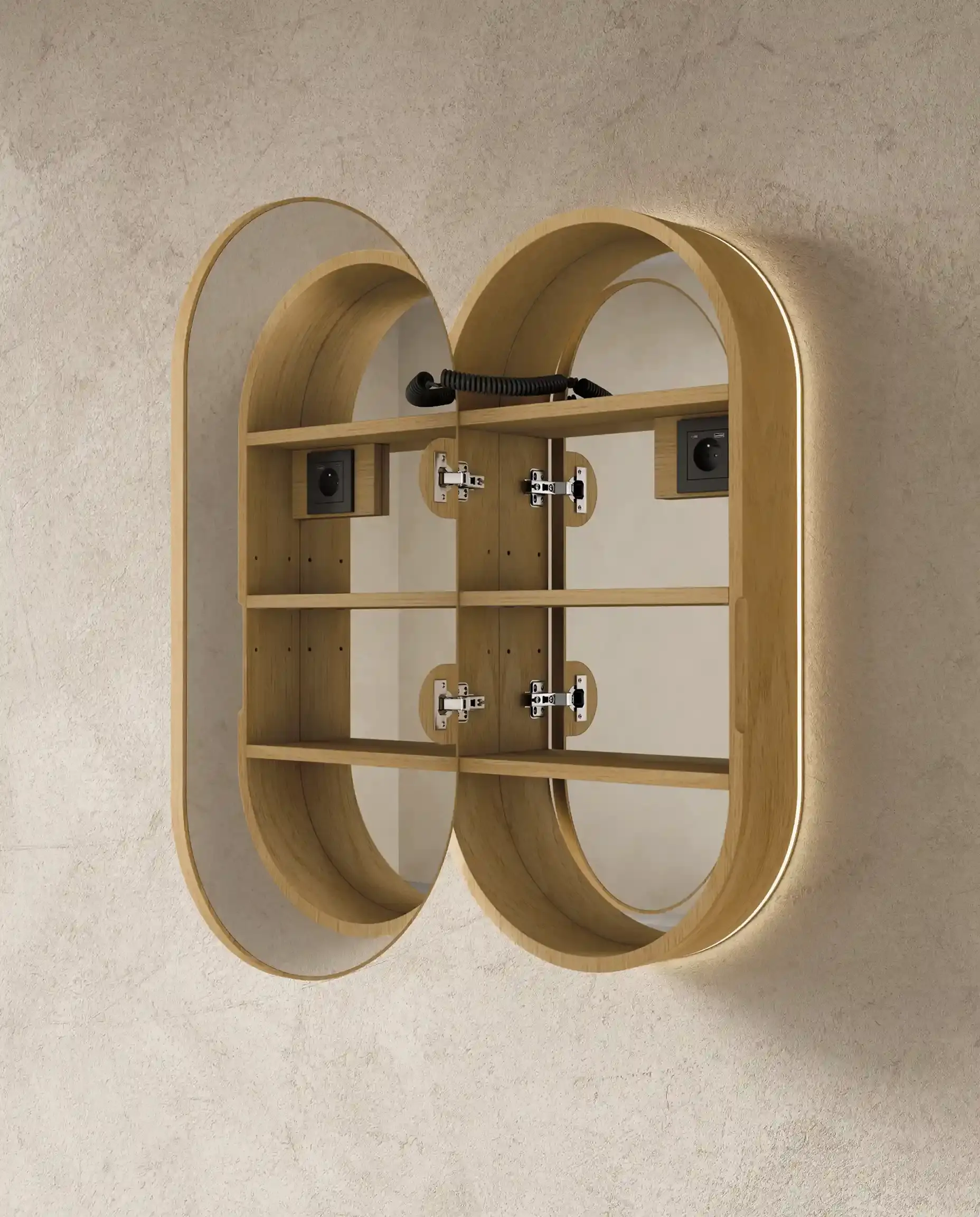 Armoire de toilette oblongue rétroéclairée LED en chêne 45x90 cm – Siena