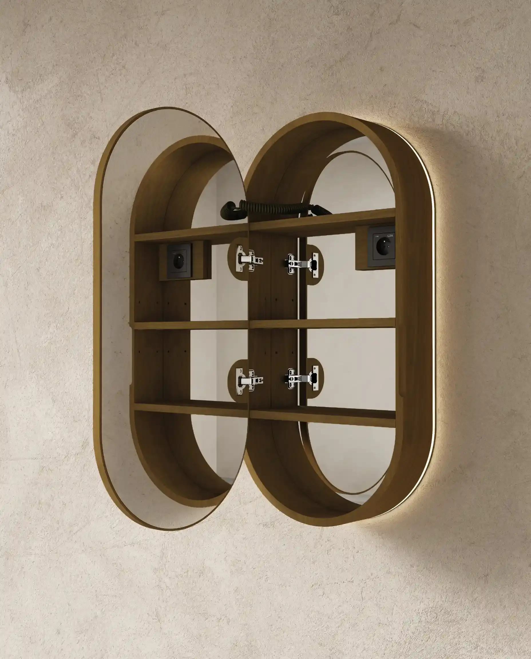 Armoire de toilette oblongue rétroéclairée LED en noyer 45x90 cm – Siena