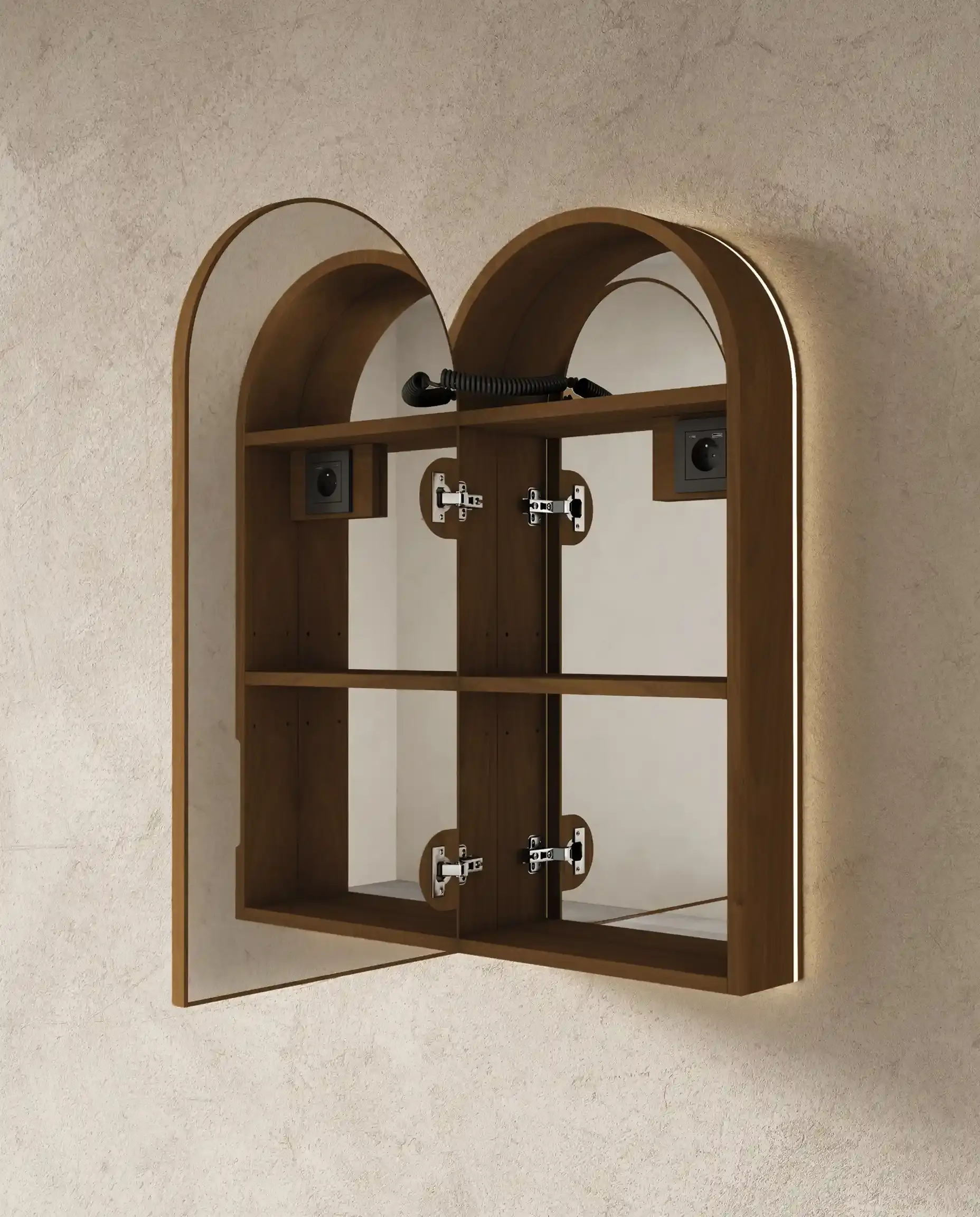 Armoire de toilette arche LED en noyer 45x90 cm – Luna