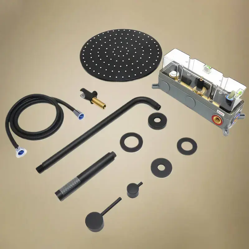 Composition mitigeur de douche encastrée, pomme de tête et set douchette, noir mat, Chatelet    