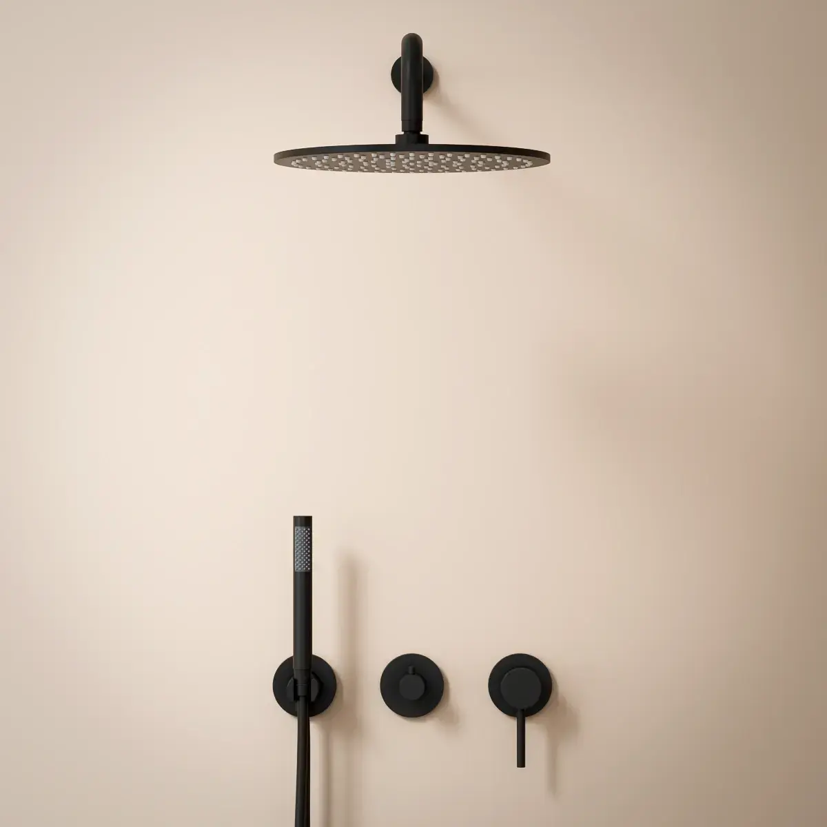 Composition mitigeur de douche encastrée, pomme de tête et set douchette, noir mat, Chatelet    