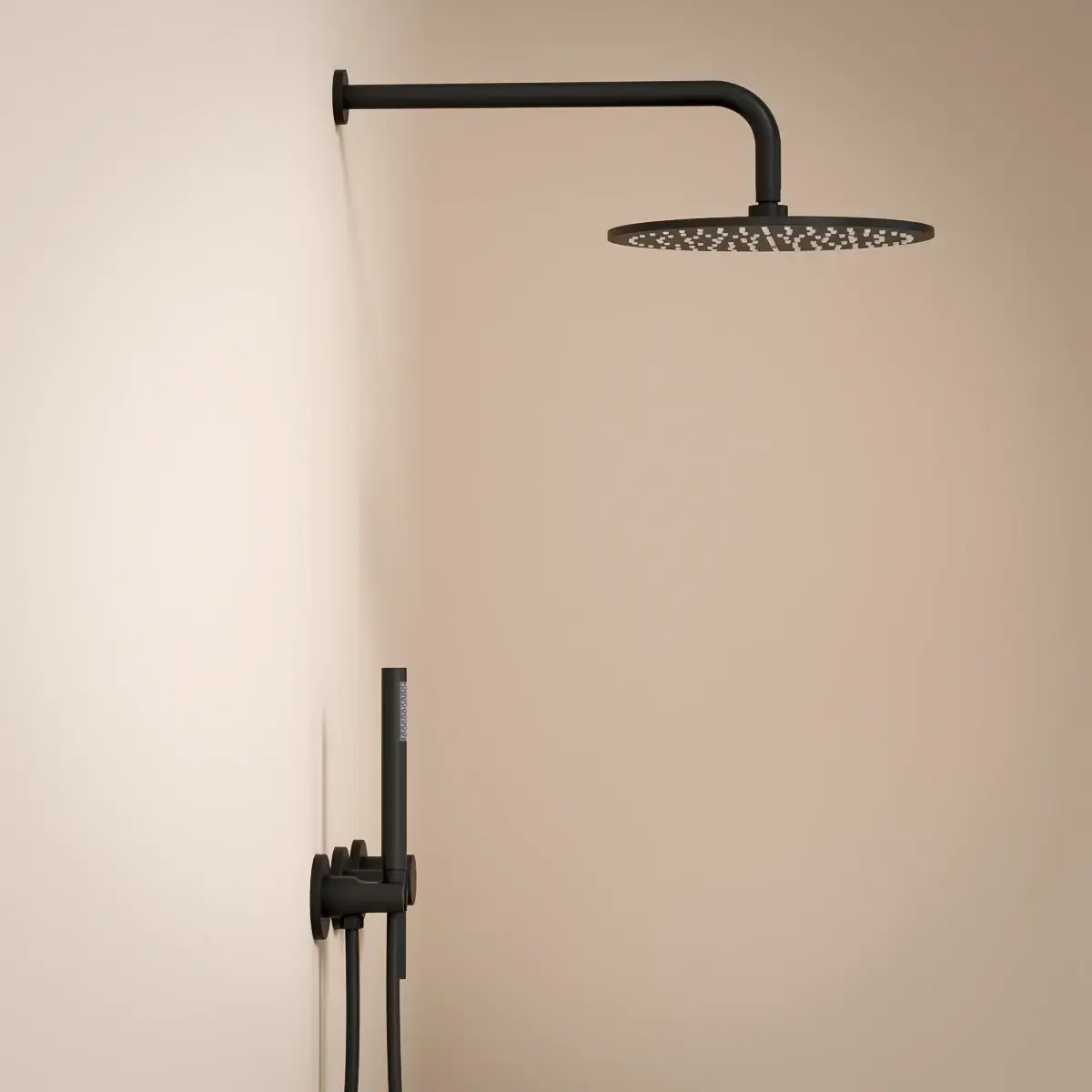 Composition mitigeur de douche encastrée, pomme de tête et set douchette, noir mat, Chatelet    