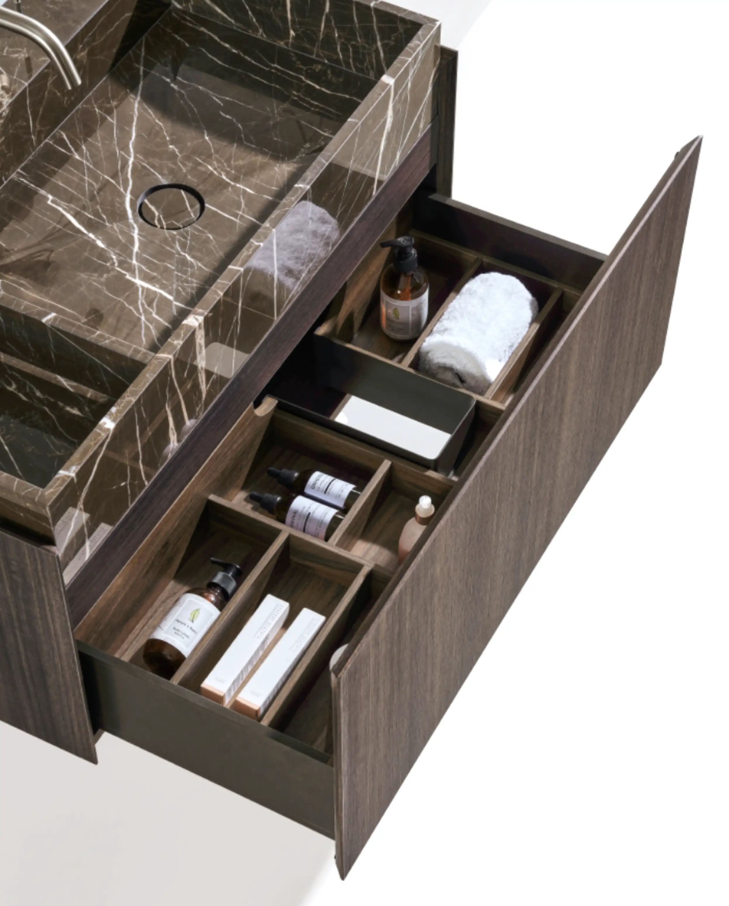 Meuble bois 90 cm avec vasque marbre, Ouessant  
