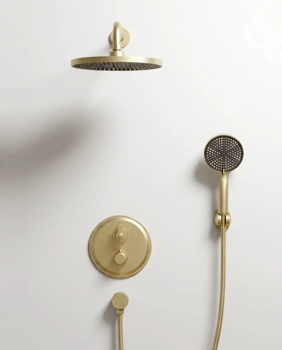 Composition mitigeur encastré de douche cannelé, doré brossé, César 1     