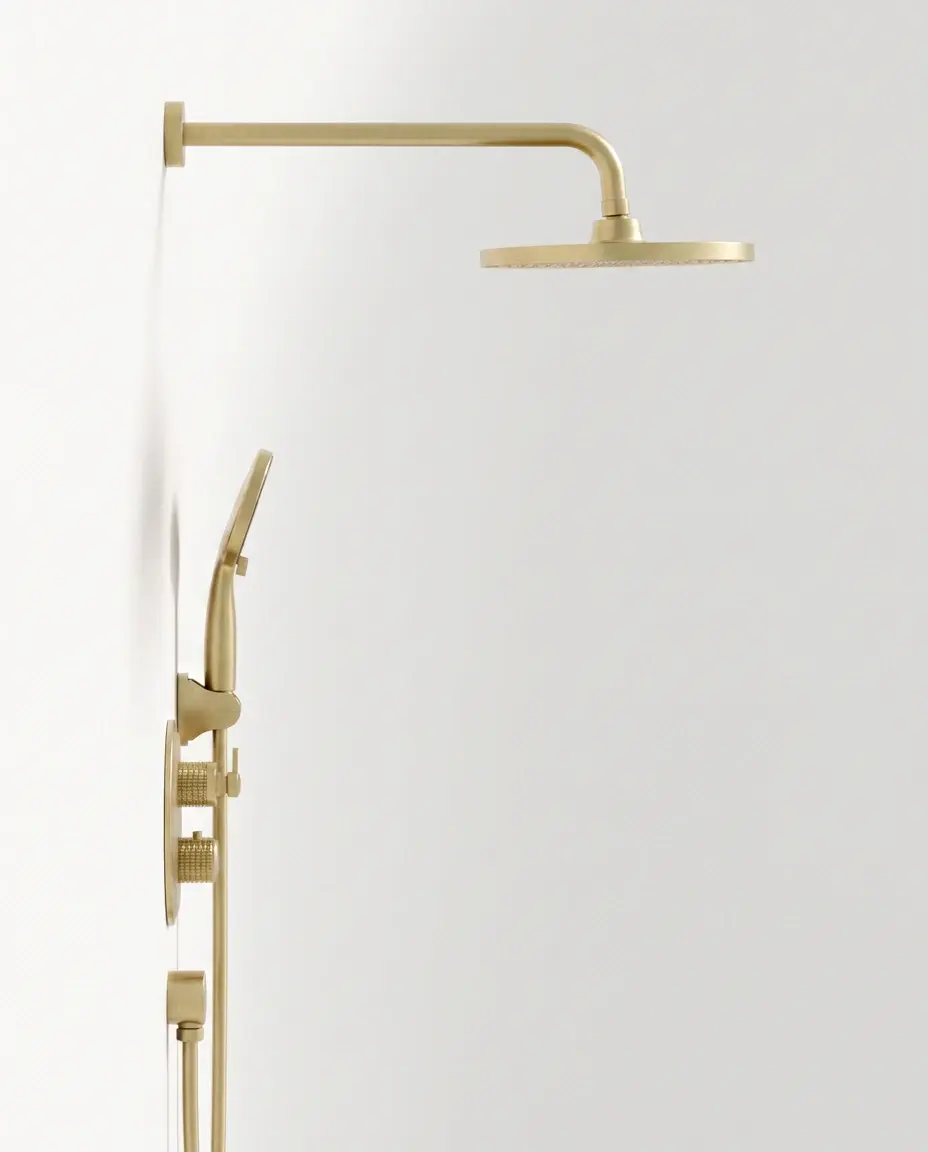 Composition mitigeur encastré de douche cannelé, doré brossé, César 1     