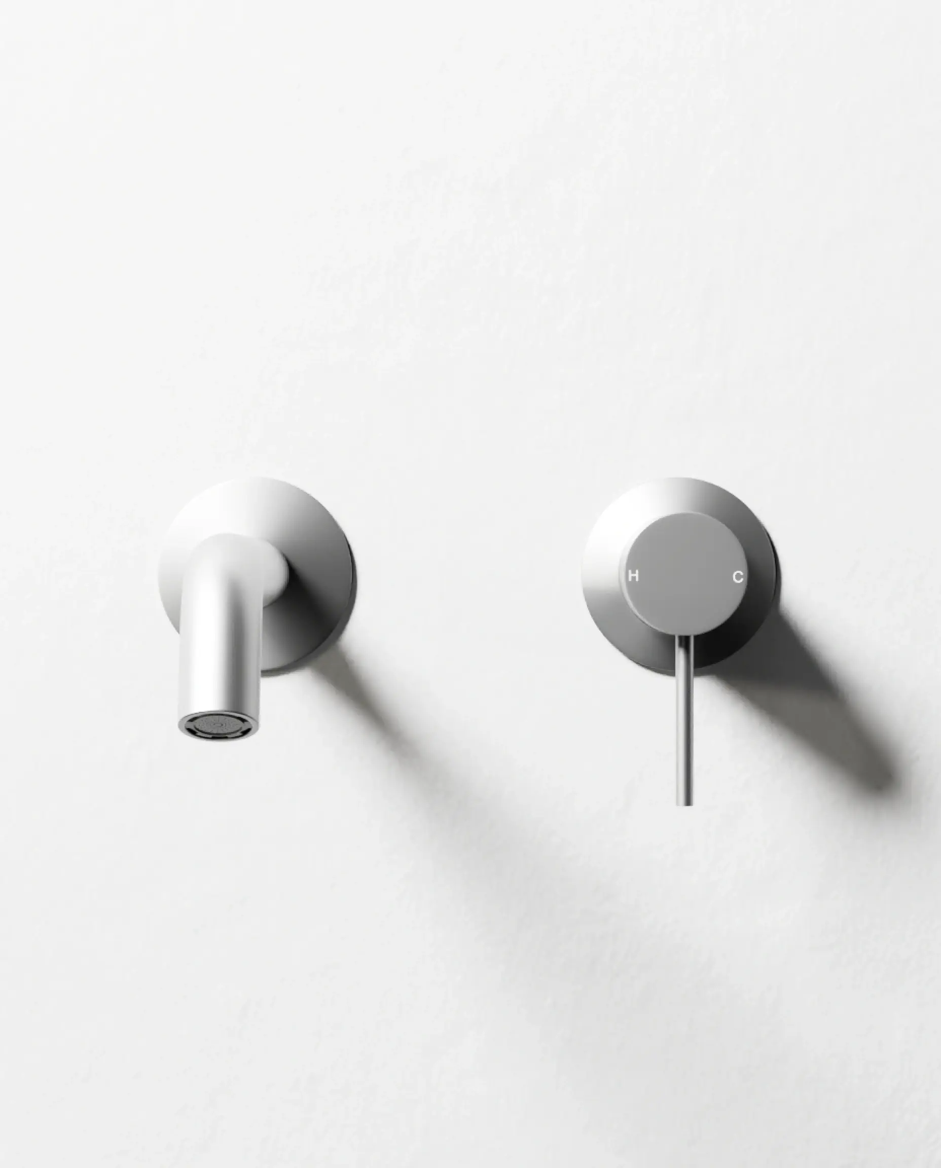 Mitigeur de lavabo mural encastré Madeleine finition PVD silver white, avec bec verseur et commande à levier sur rosaces indépendantes