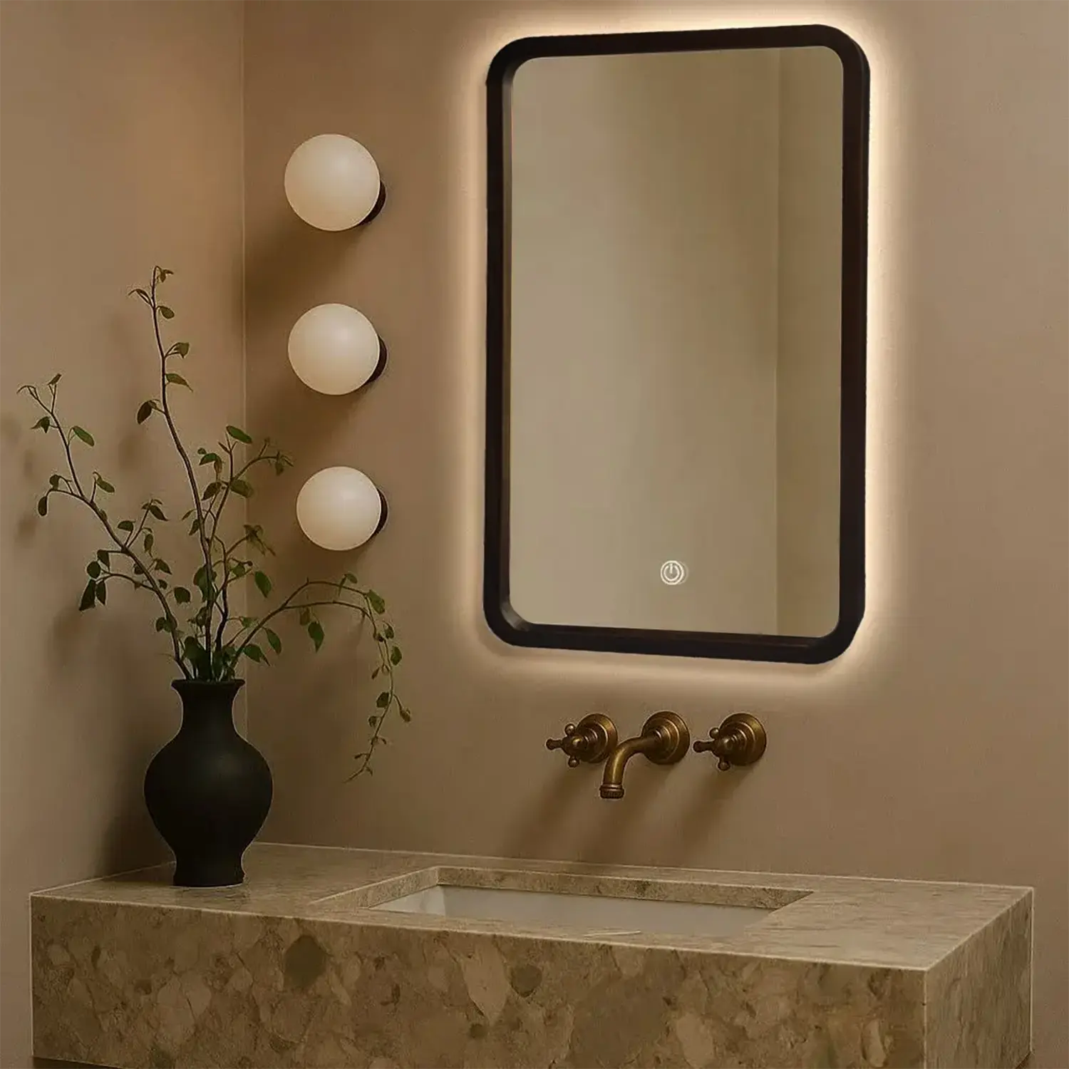 Miroir rétroéclairé et réversible 60x100 cm, cadre Noyer, Yuna 