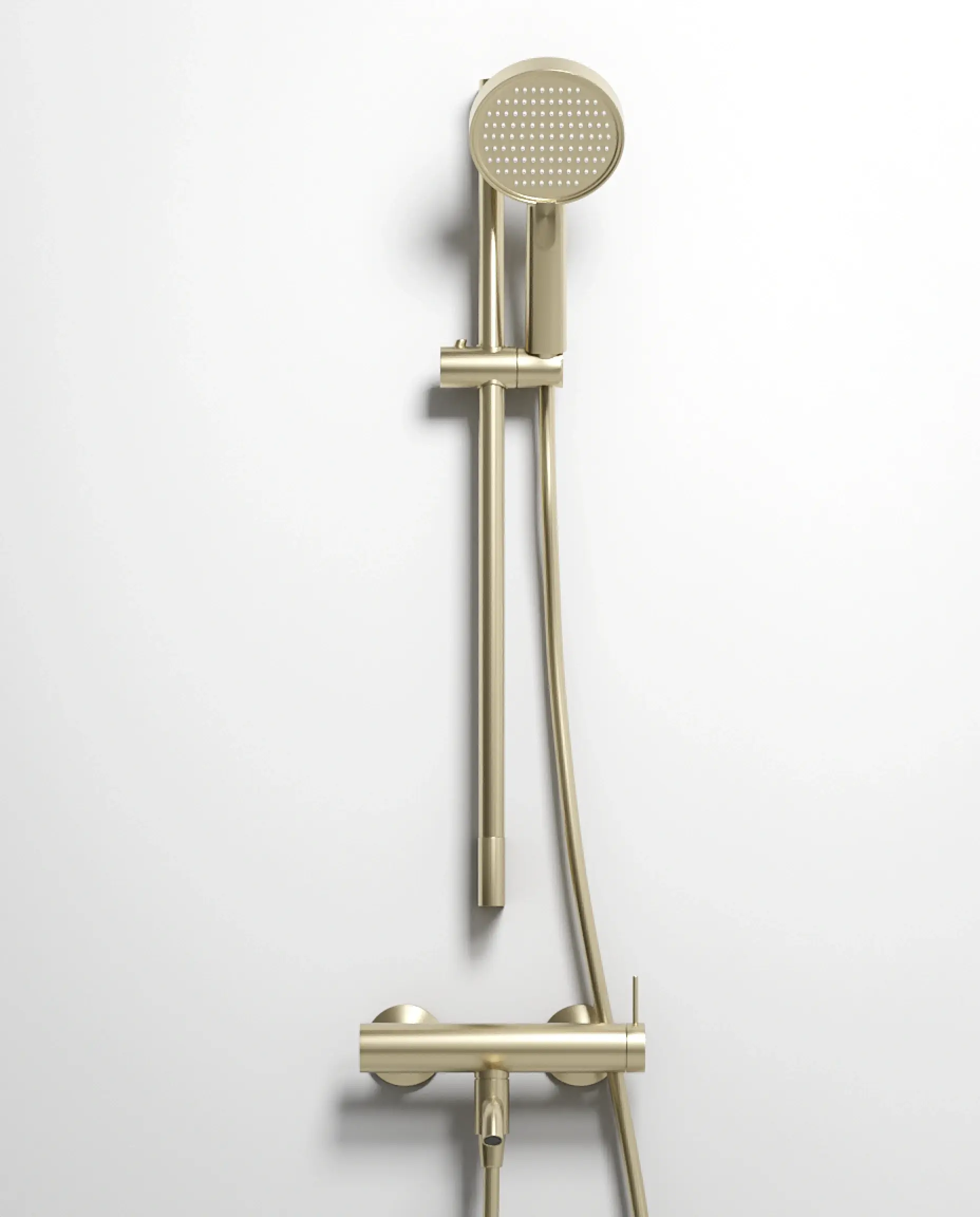 mitigeur de bain-douche mécanique Madeleine finition PVD champagne avec mitigeur et inverseur.