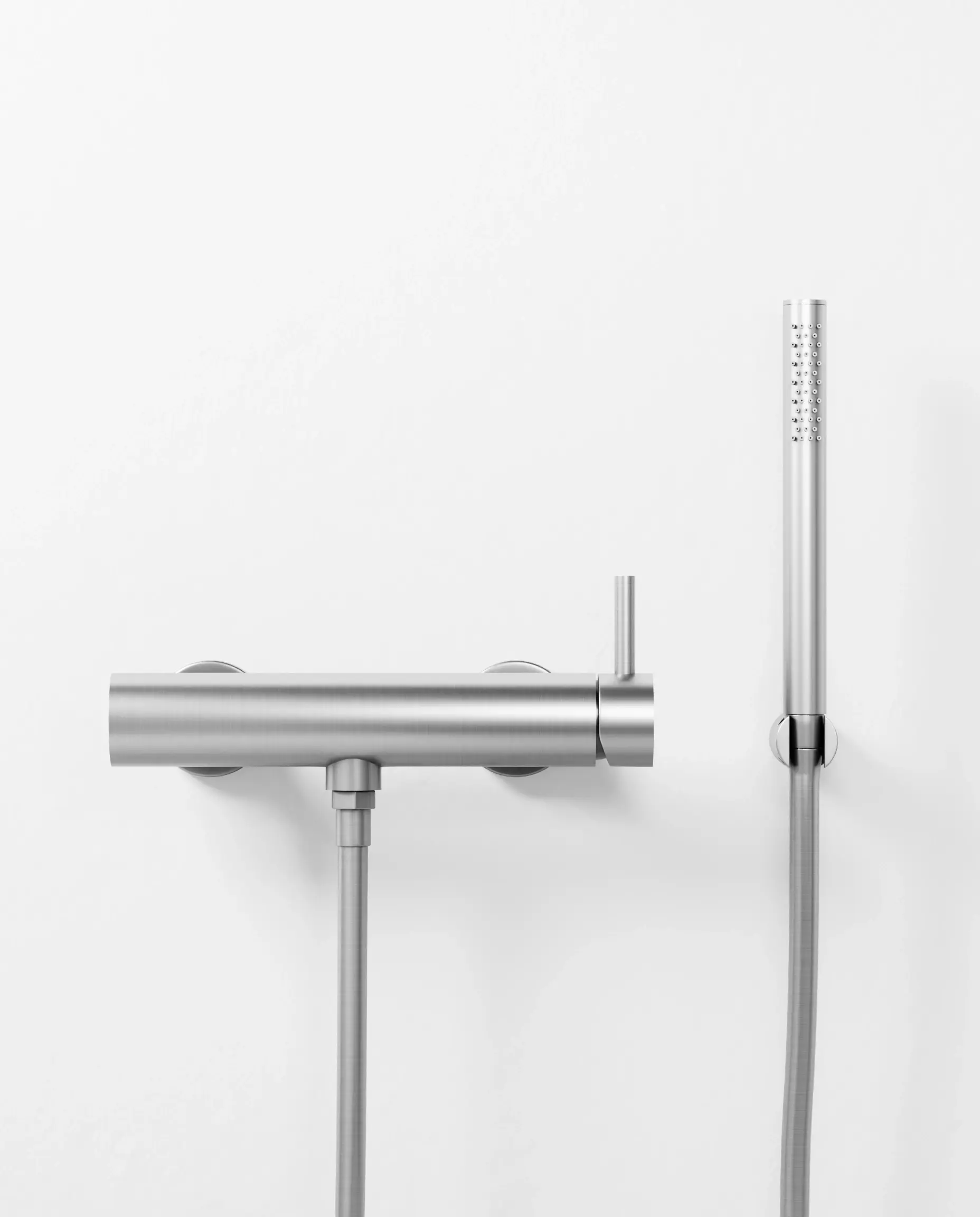 Mitigeur douche externe, crochet et douchette tube, inox brossé, Châtelet 