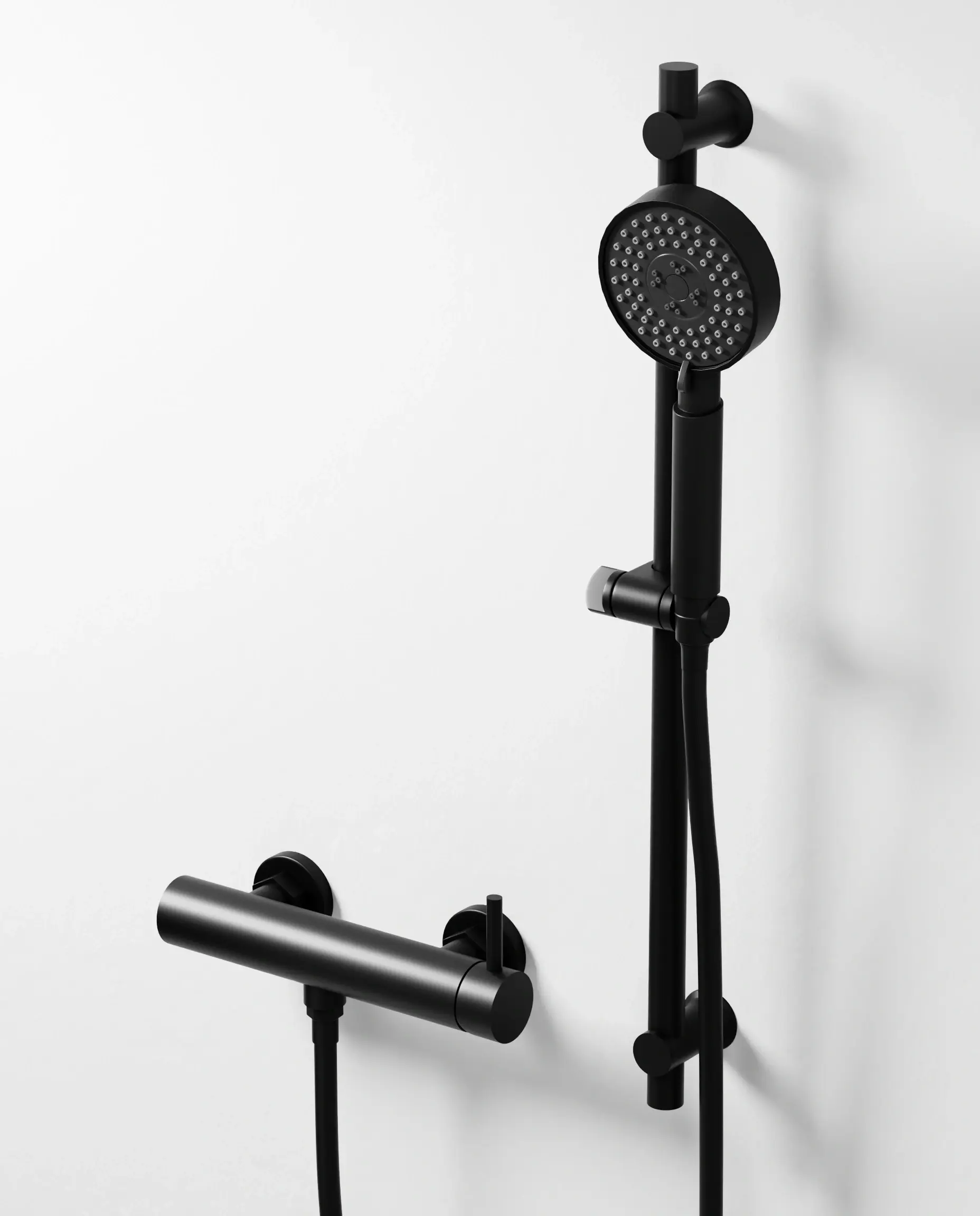 Mitigeur douche externe, barre et douchette ronde, Noir brossé PVD, Chatelet