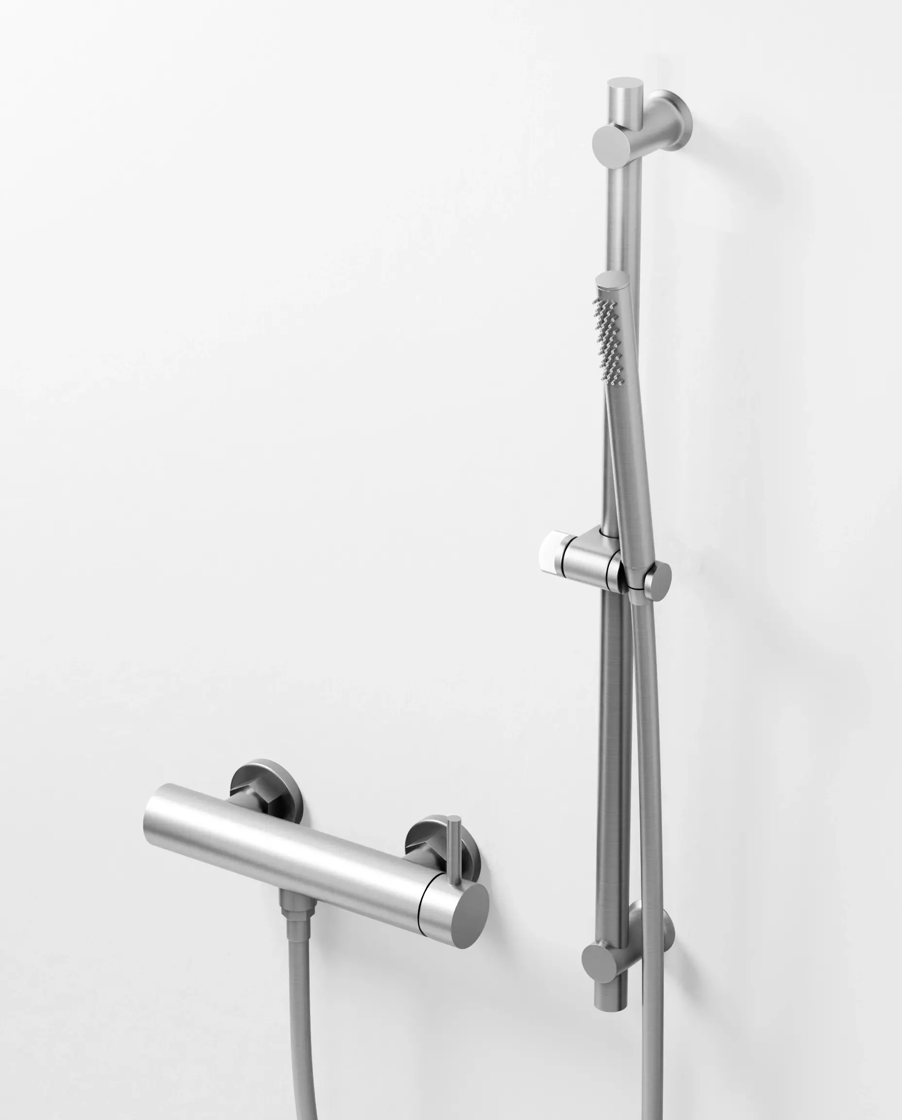 Mitigeur douche externe, barre et douchette tube, Inox brossé, Chatelet 