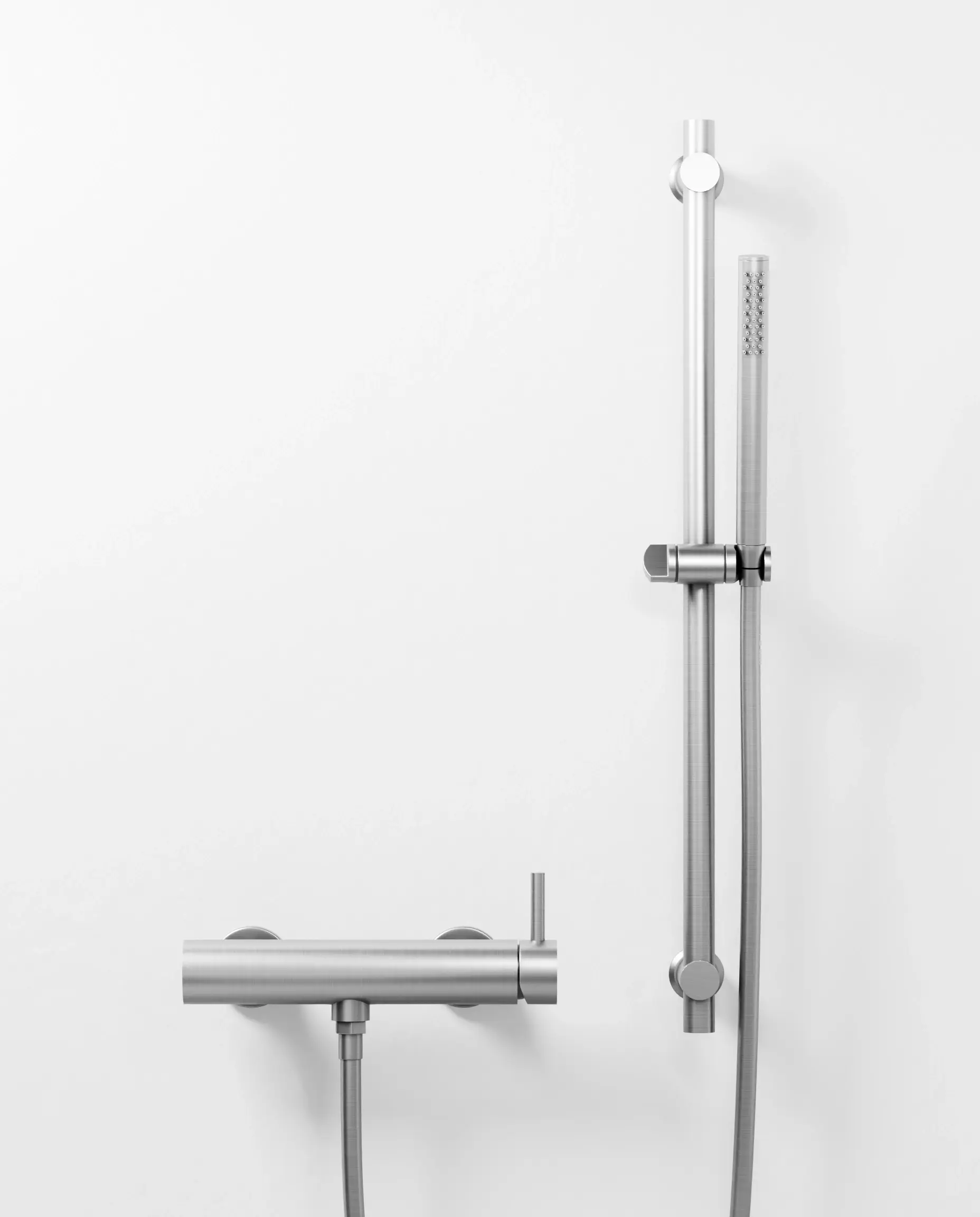 Mitigeur douche externe, barre et douchette tube, Inox brossé, Chatelet 