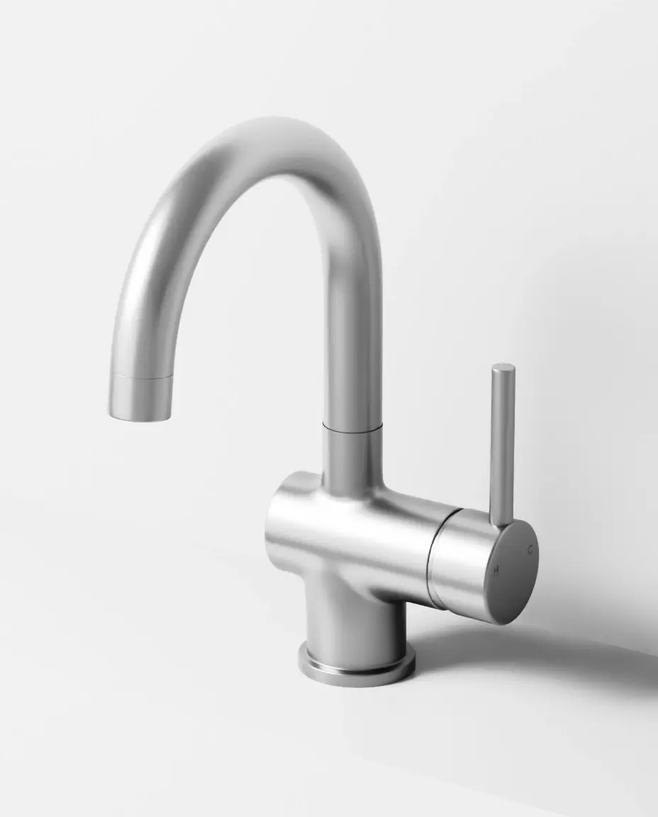 Robinet mitigeur lavabo col de cygne inox brossé, Châtelet