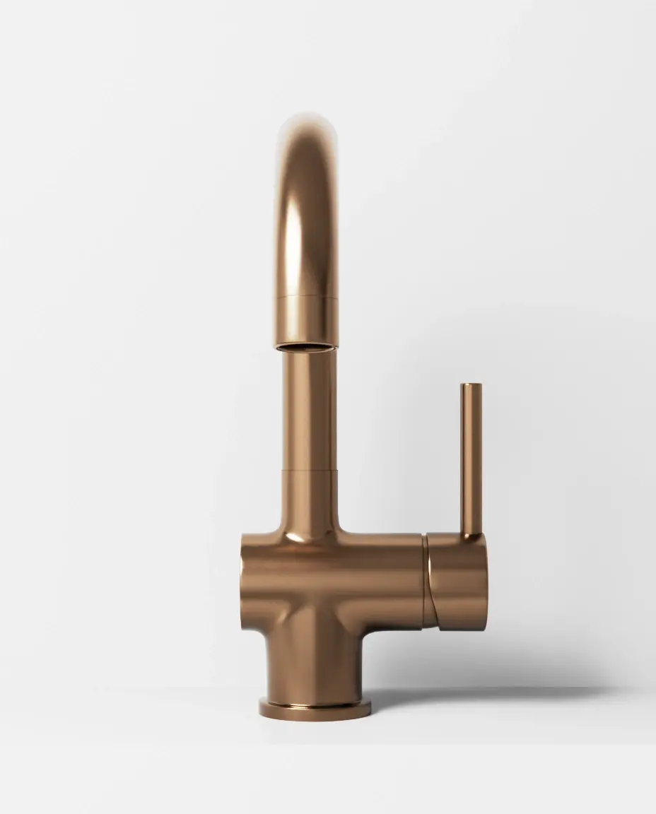 Robinet mitigeur lavabo col de cygne doré rose brossé, Châtelet