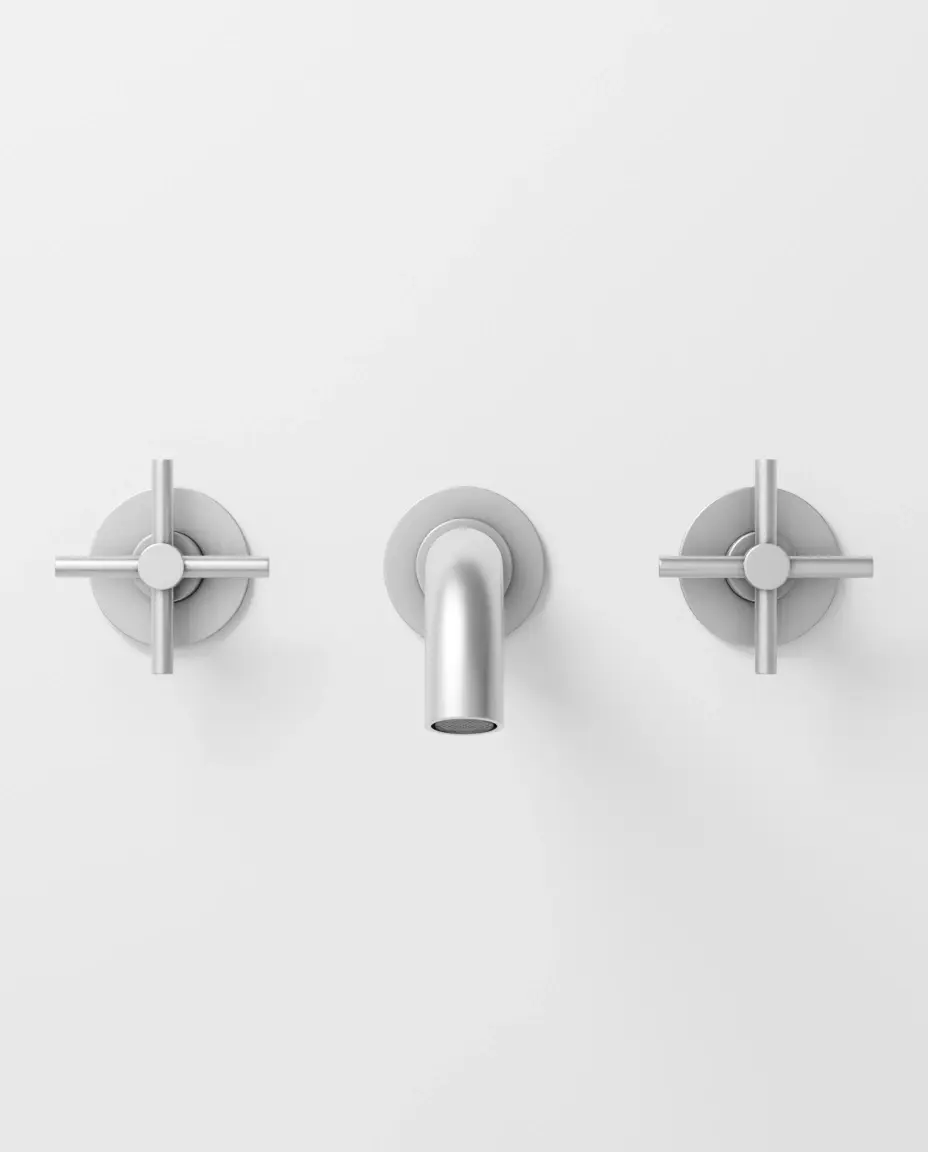 Robinet mélangeur lavabo mural encastré inox brossé, Châtelet