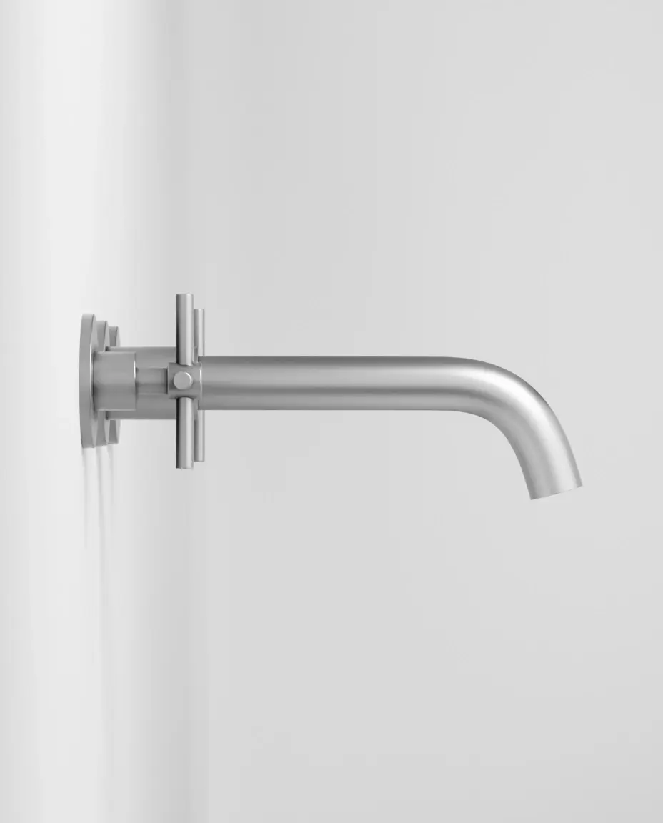 Robinet mélangeur lavabo mural encastré inox brossé, Châtelet