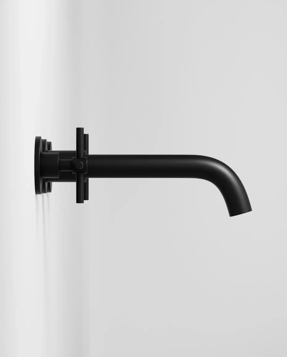 Robinet mélangeur lavabo mural encastré noir brossé, Châtelet