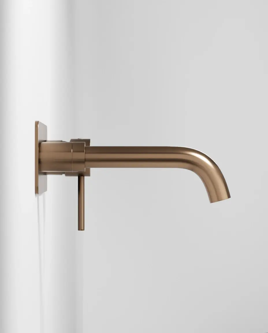 Robinet mitigeur lavabo mural encastré doré rose foncé avec plaque, Châtelet 