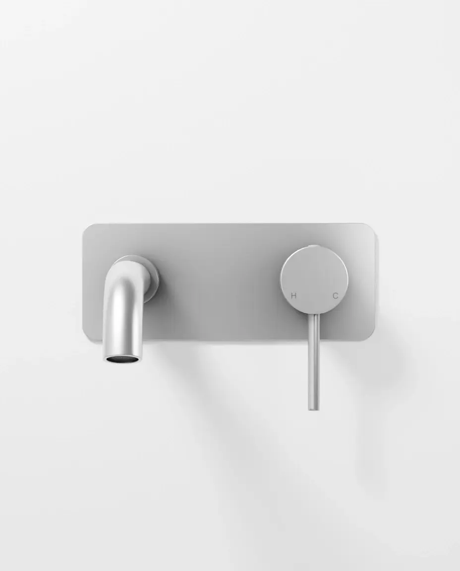 Robinet mitigeur lavabo mural encastré inox brossé avec plaque, Châtelet