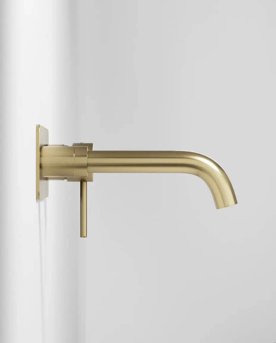 Robinet mitigeur lavabo mural encastré doré brossé avec plaque, Châtelet 