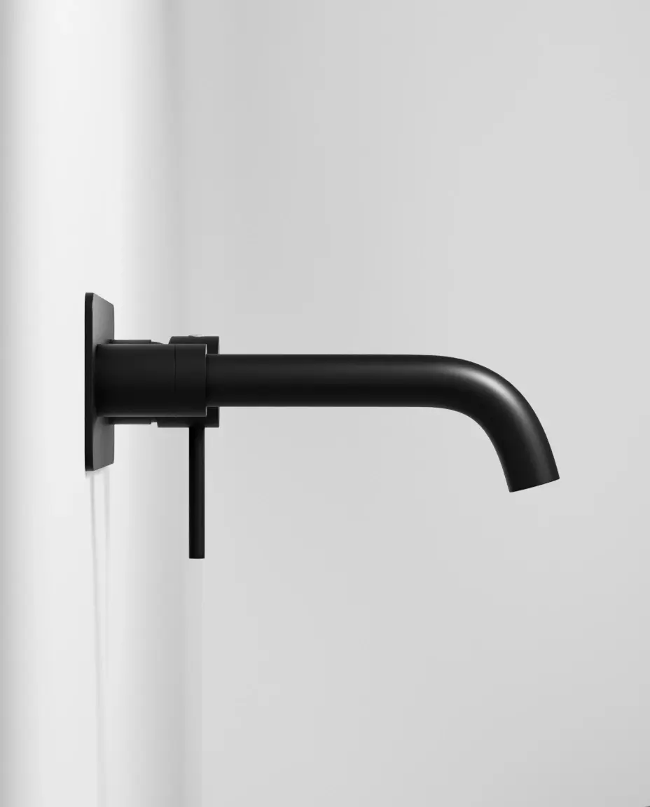 Robinet mitigeur lavabo mural encastré Noir brossé avec plaque, Châtelet 