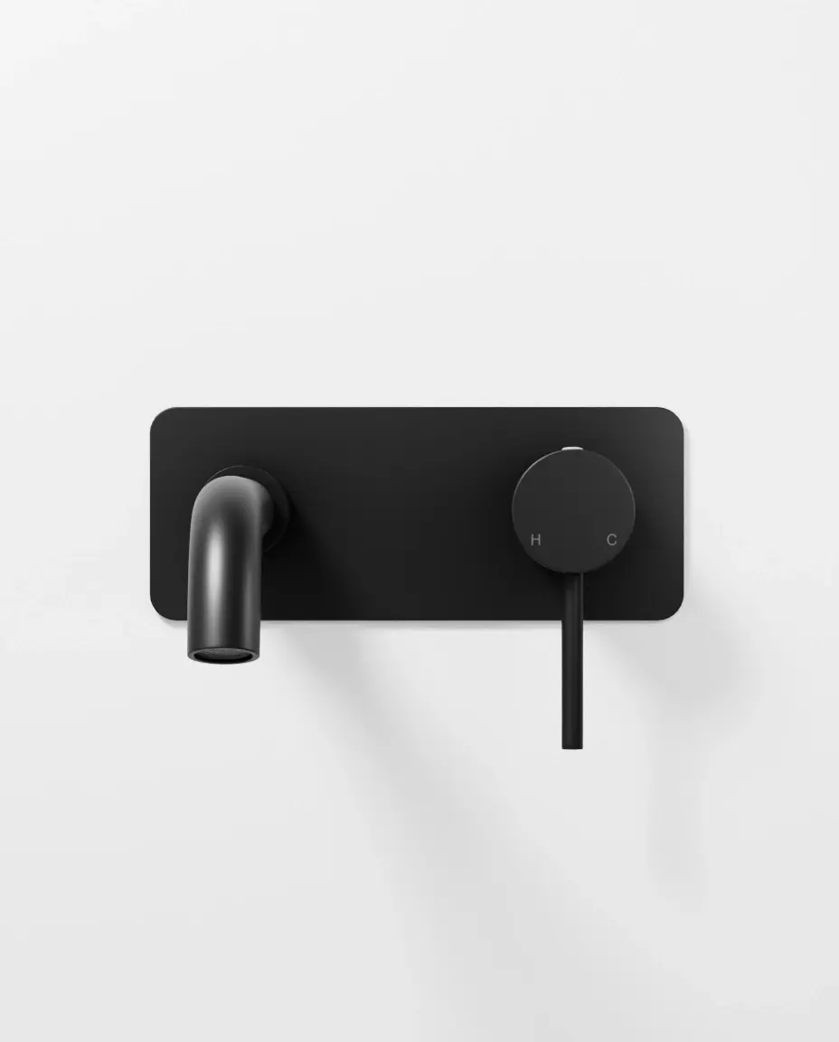 Robinet mitigeur lavabo mural encastré Noir brossé avec plaque, Châtelet 