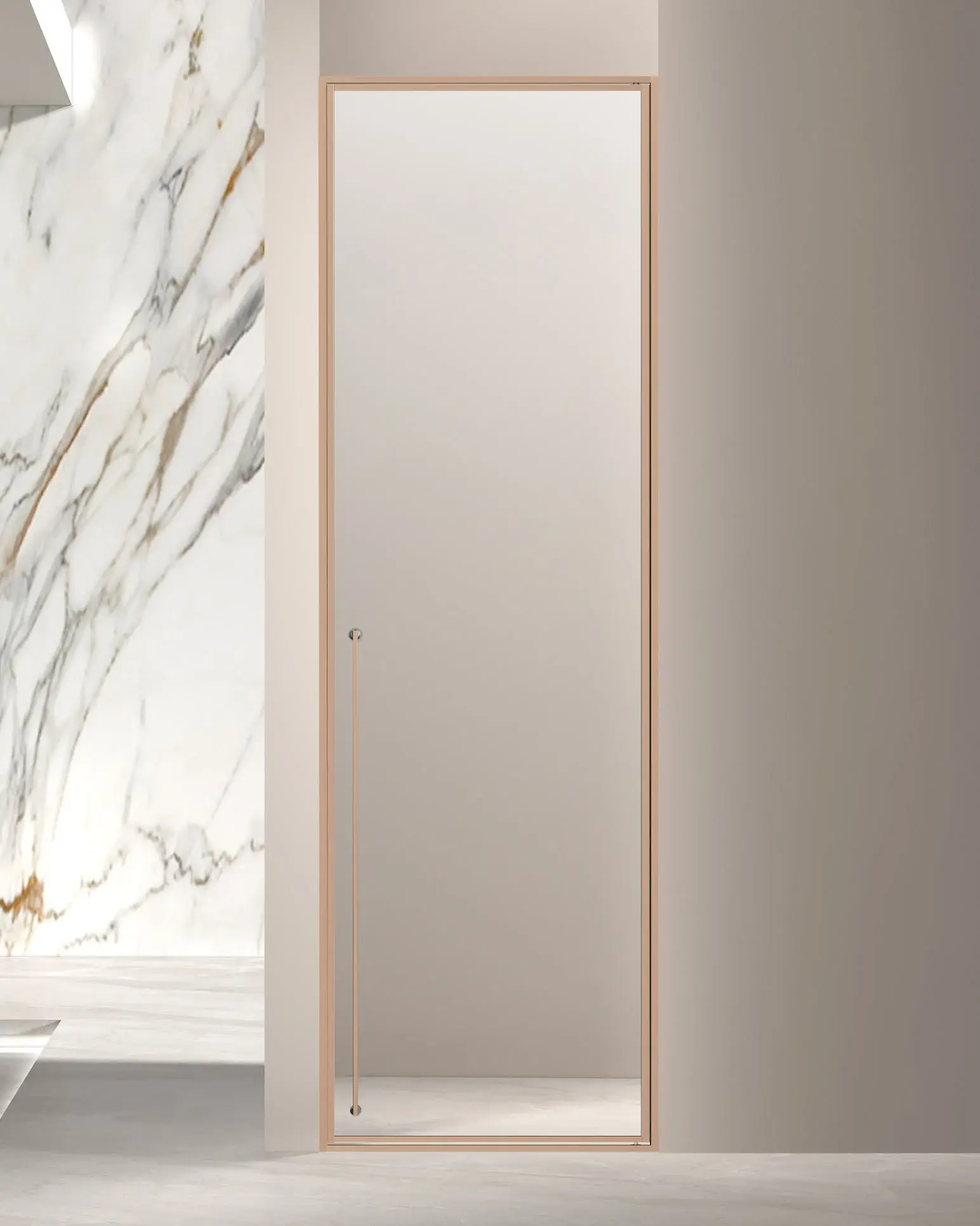 Porte de douche pivotante réversible de 58 à 92 cm, hauteur 220cm, doré rose brossé, Venus 