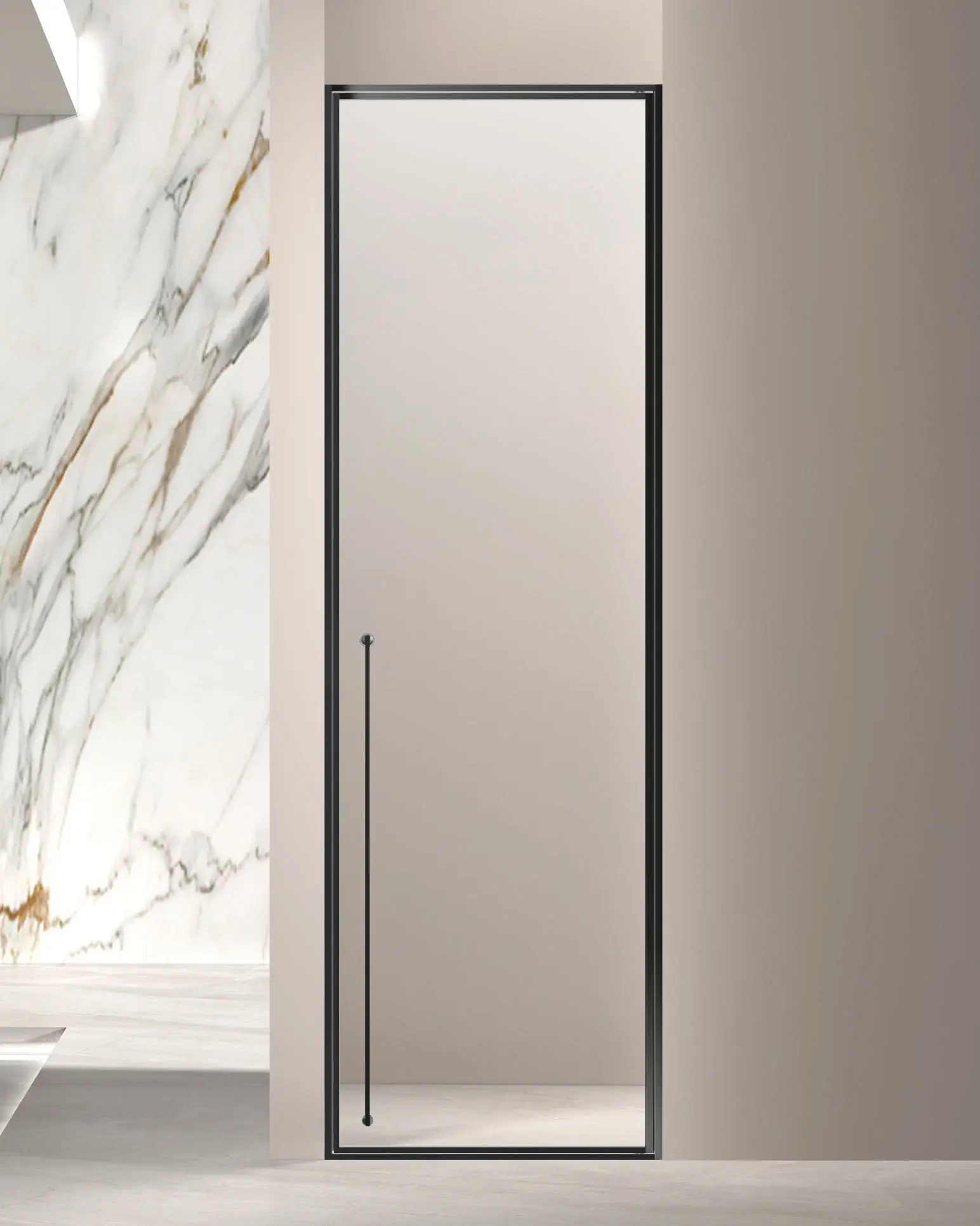 Porte de douche pivotante réversible de 58 à 92 cm, hauteur 220cm, noir mat, Venus 