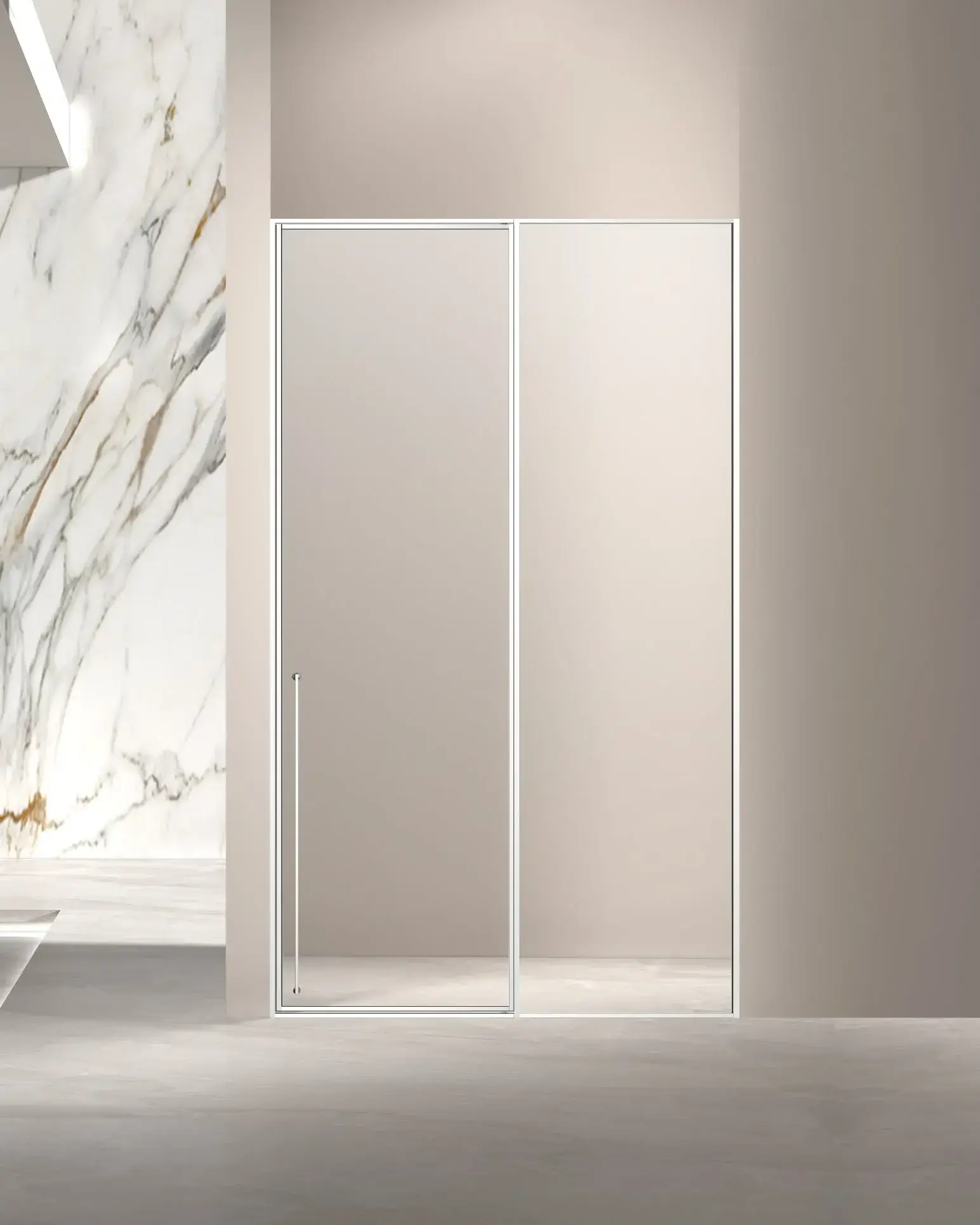 Porte de douche pivotante + fixe, réversible, de 98 à 142cm, hauteur 220cm, Chromé, Diane 