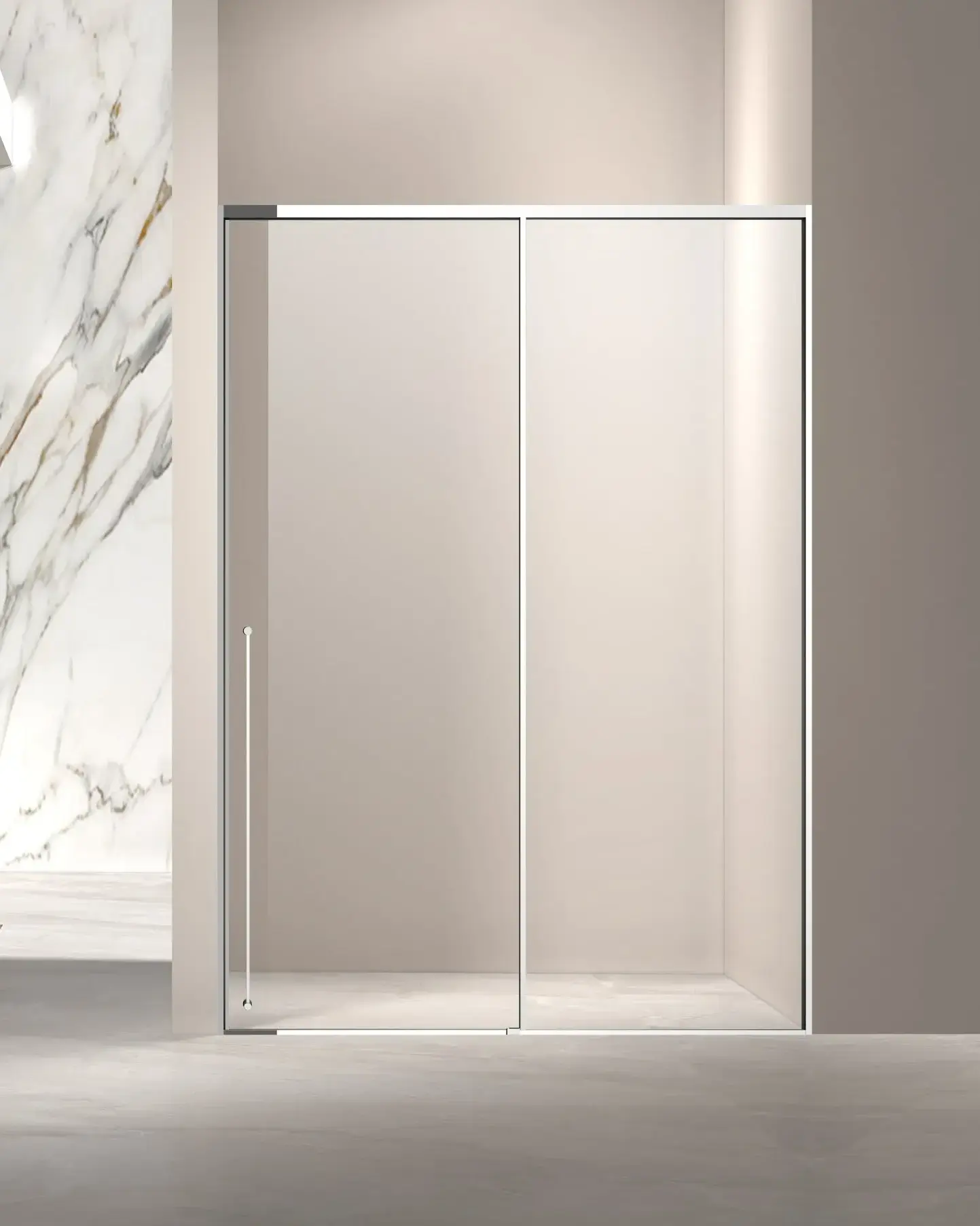 Porte de douche coulissante réversible, de 118 à 142 cm, hauteur 220cm, chromé, Neptune 