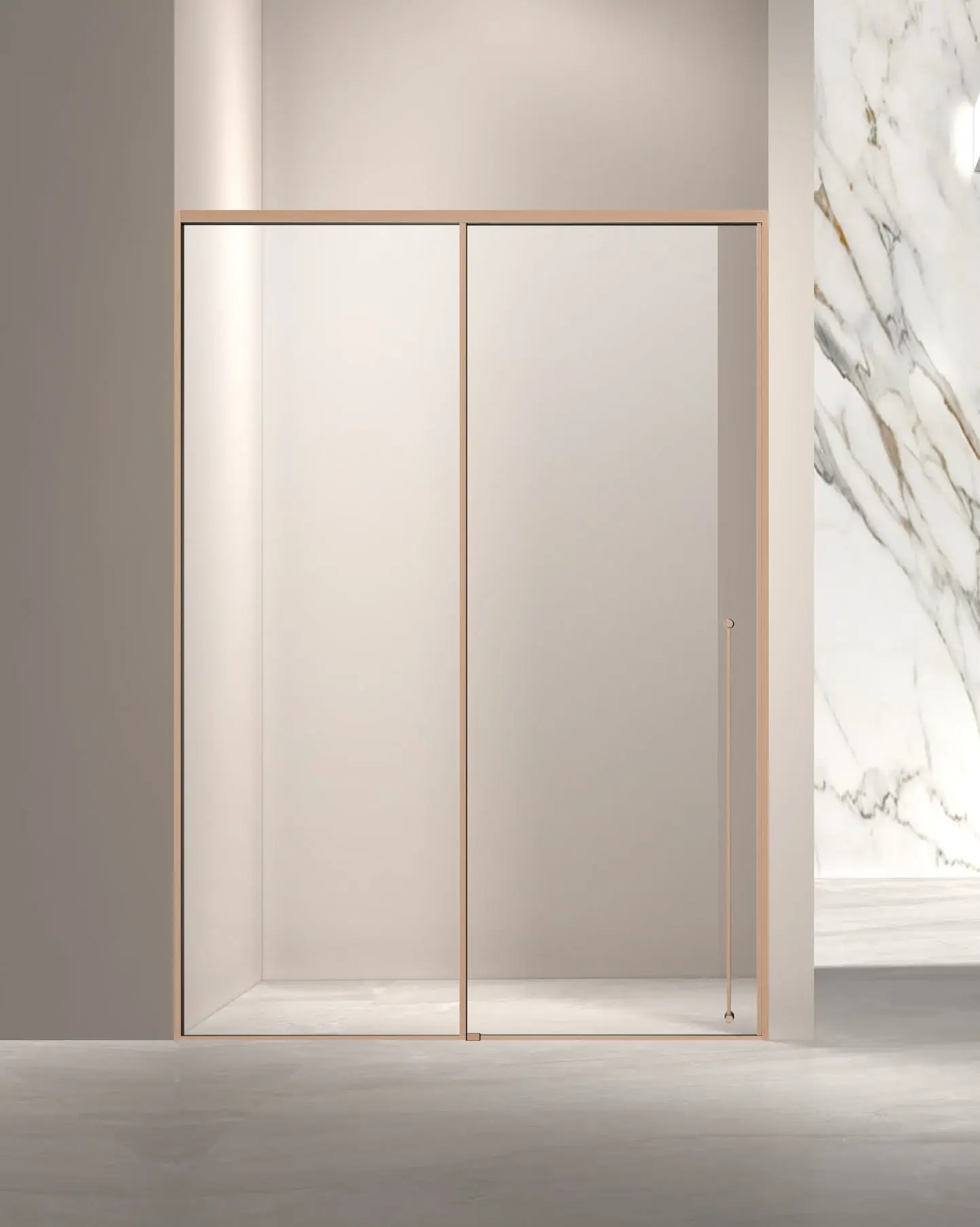 Porte de douche coulissante réversible Neptune finition doré rose hauteur 220 cm