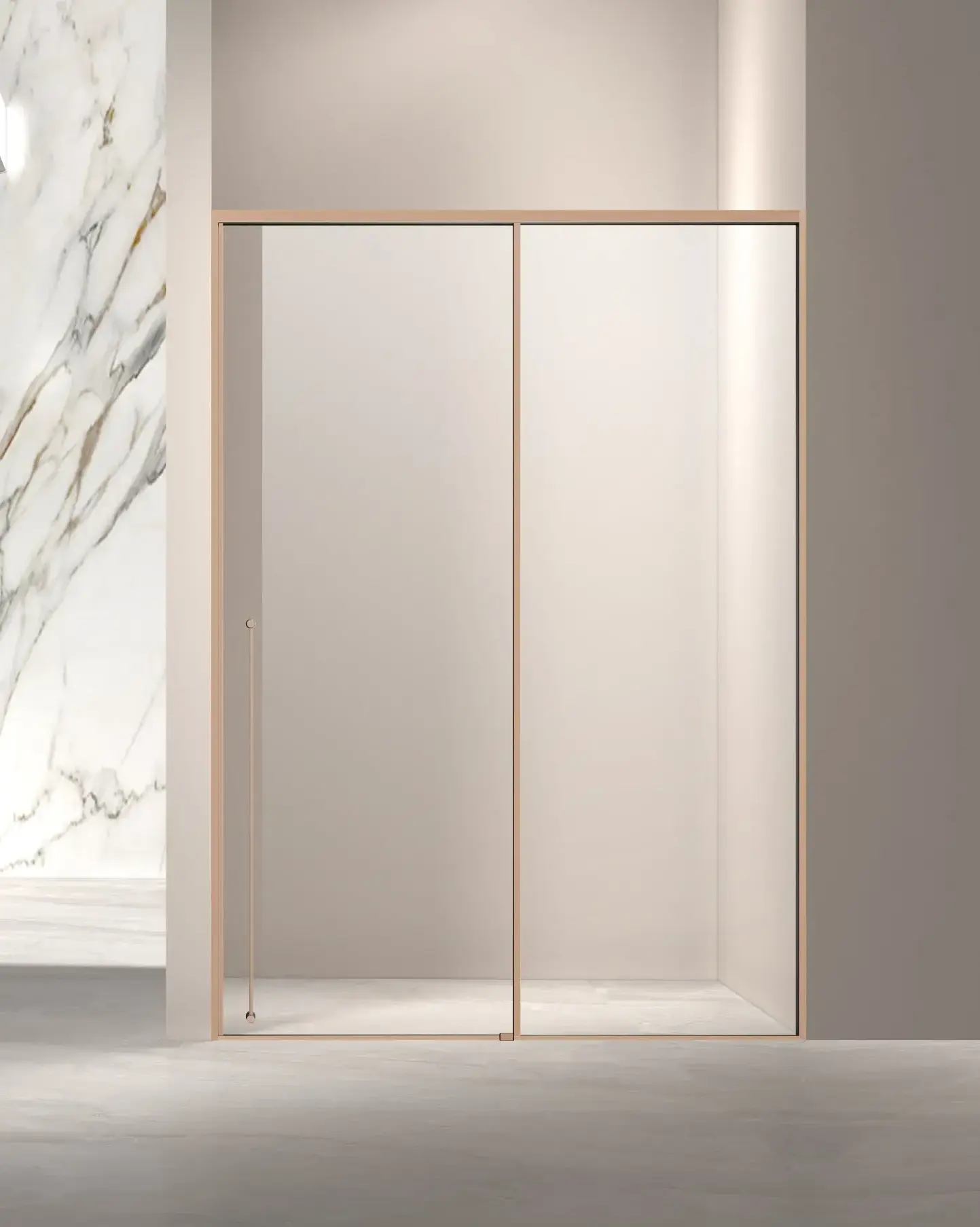 Porte de douche coulissante réversible, de 118 à 142 cm, hauteur 220cm, Doré brossé, Neptune  