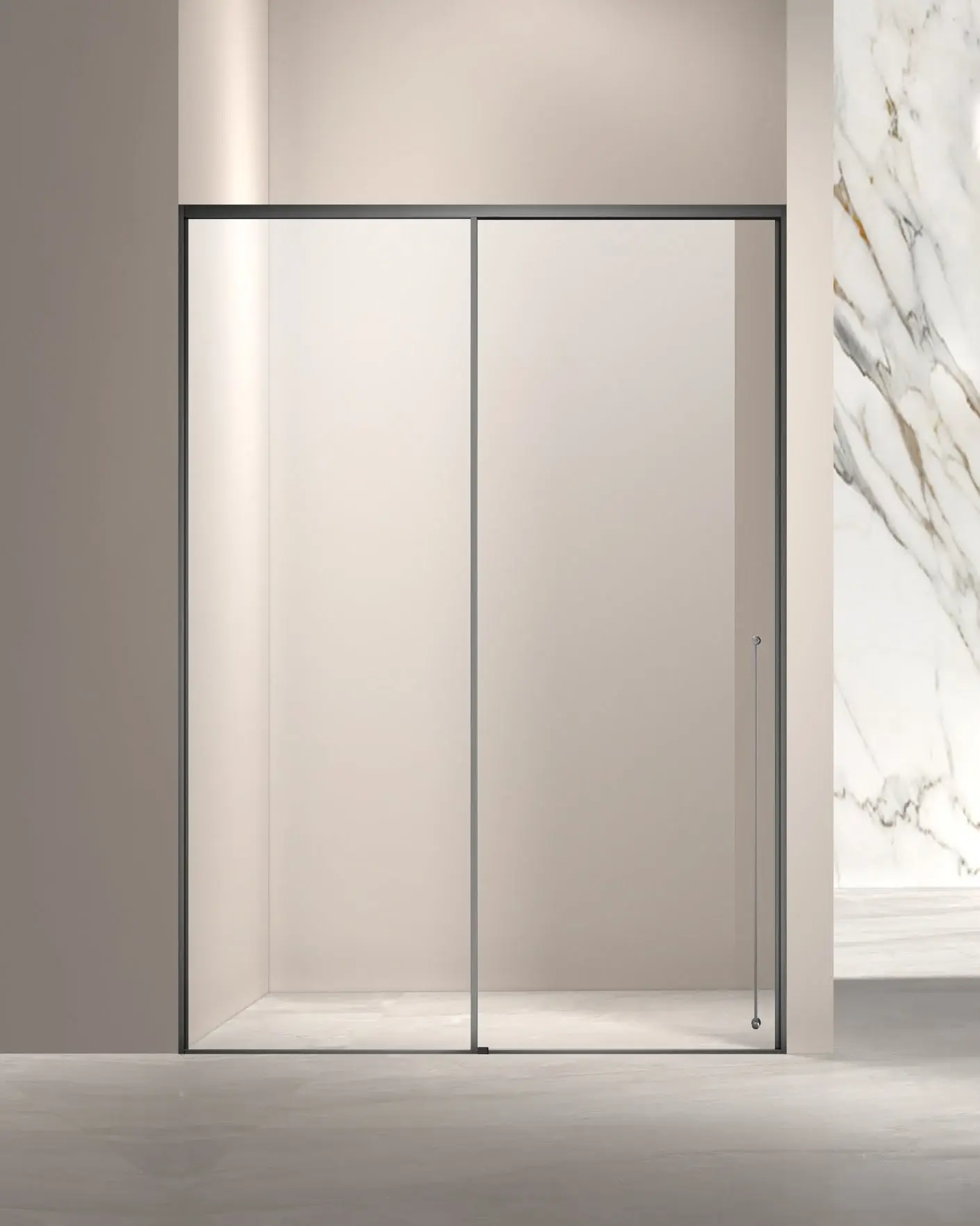 Porte de douche coulissante réversible Neptune finition noir mat hauteur 220 cm